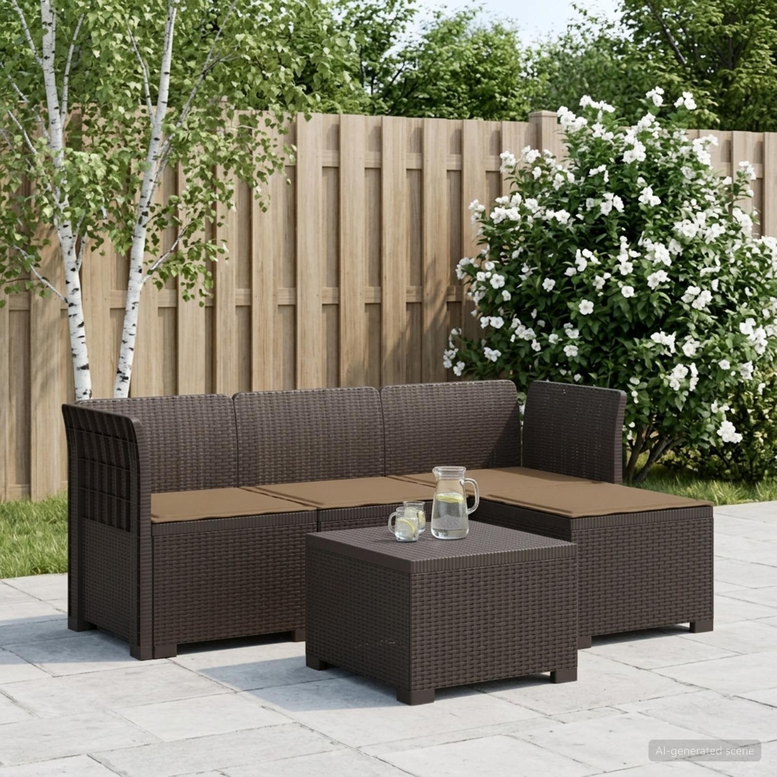 4-Sitzer Garten Sofa mit Kissen Rattan Look PP Braun