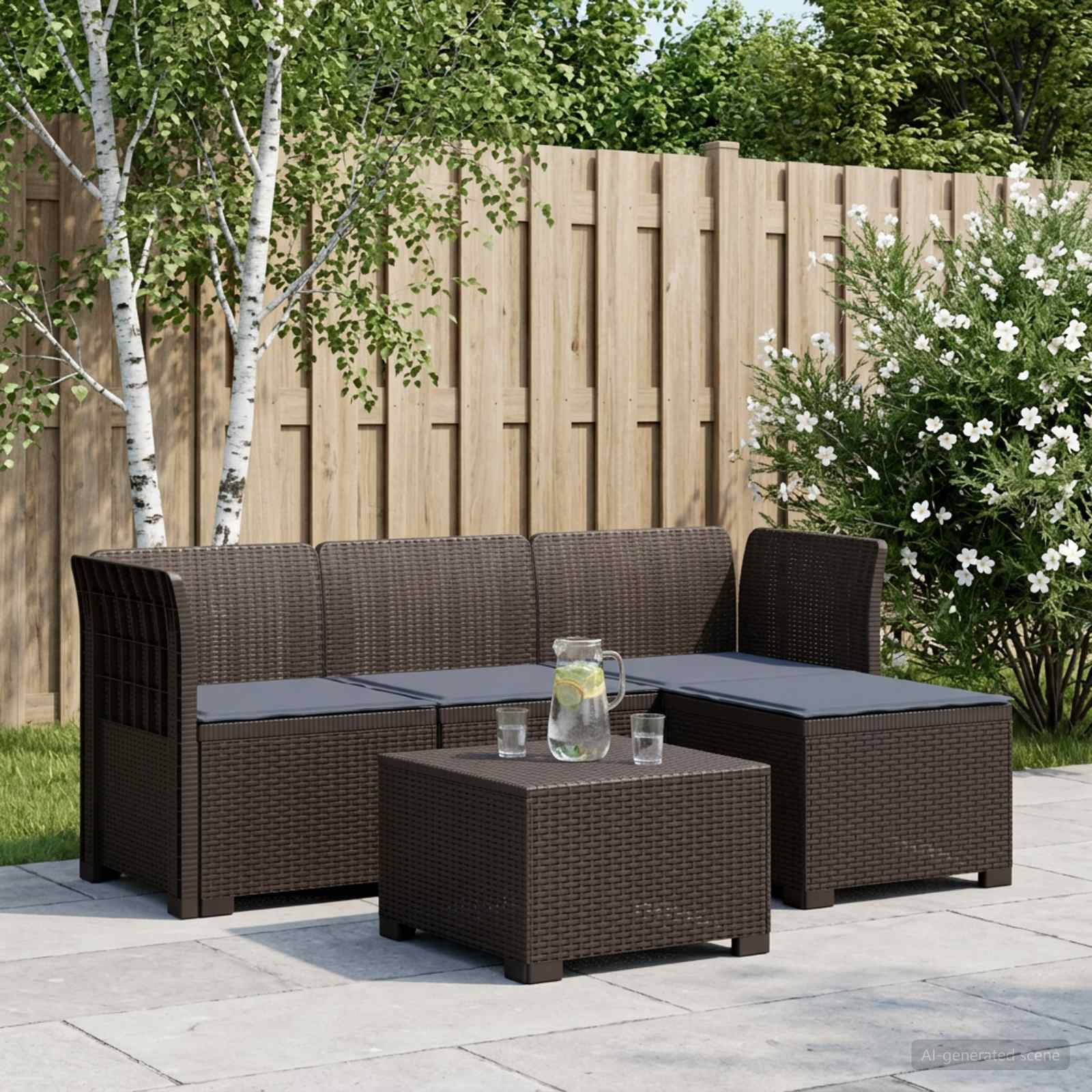 4-Sitzer Garten Sofa mit Kissen Rattan Look PP Braun