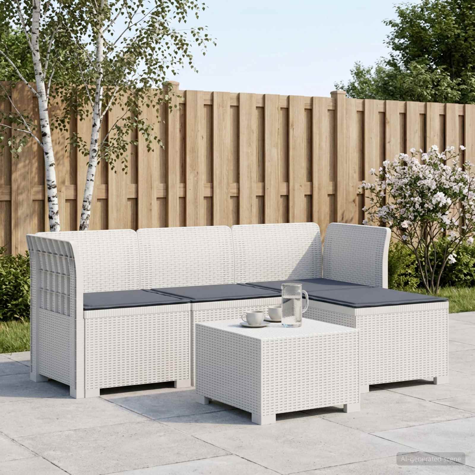 4-Sitzer Garten Sofa mit Kissen Rattan Look PP Weiß