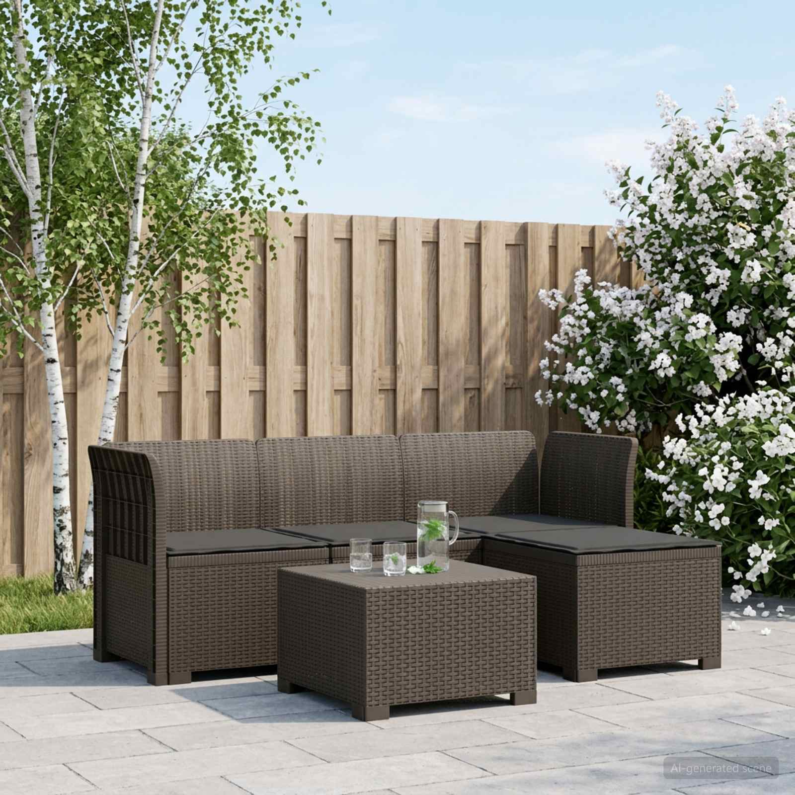 4-Sitzer Garten Sofa mit Kissen Rattan Look PP Hellgrau