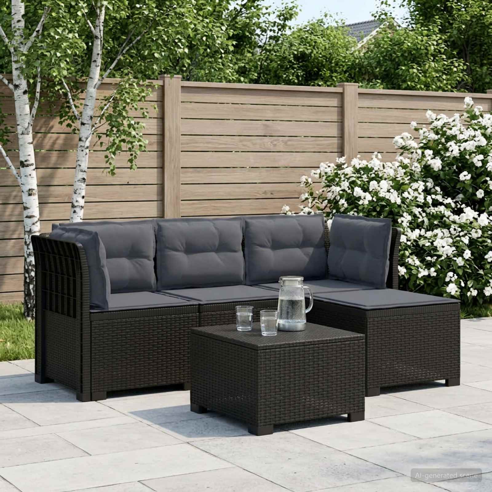 4-Sitzer Garten Sofa mit Kissen Rattan Look PP Anthrazit