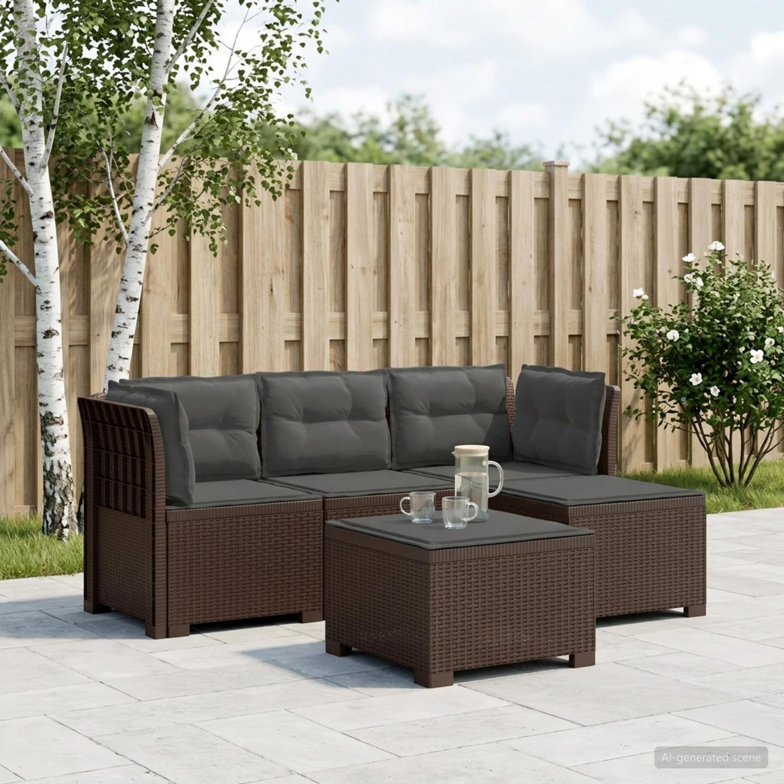4-Sitzer Garten Sofa mit Kissen Rattan Look PP Braun