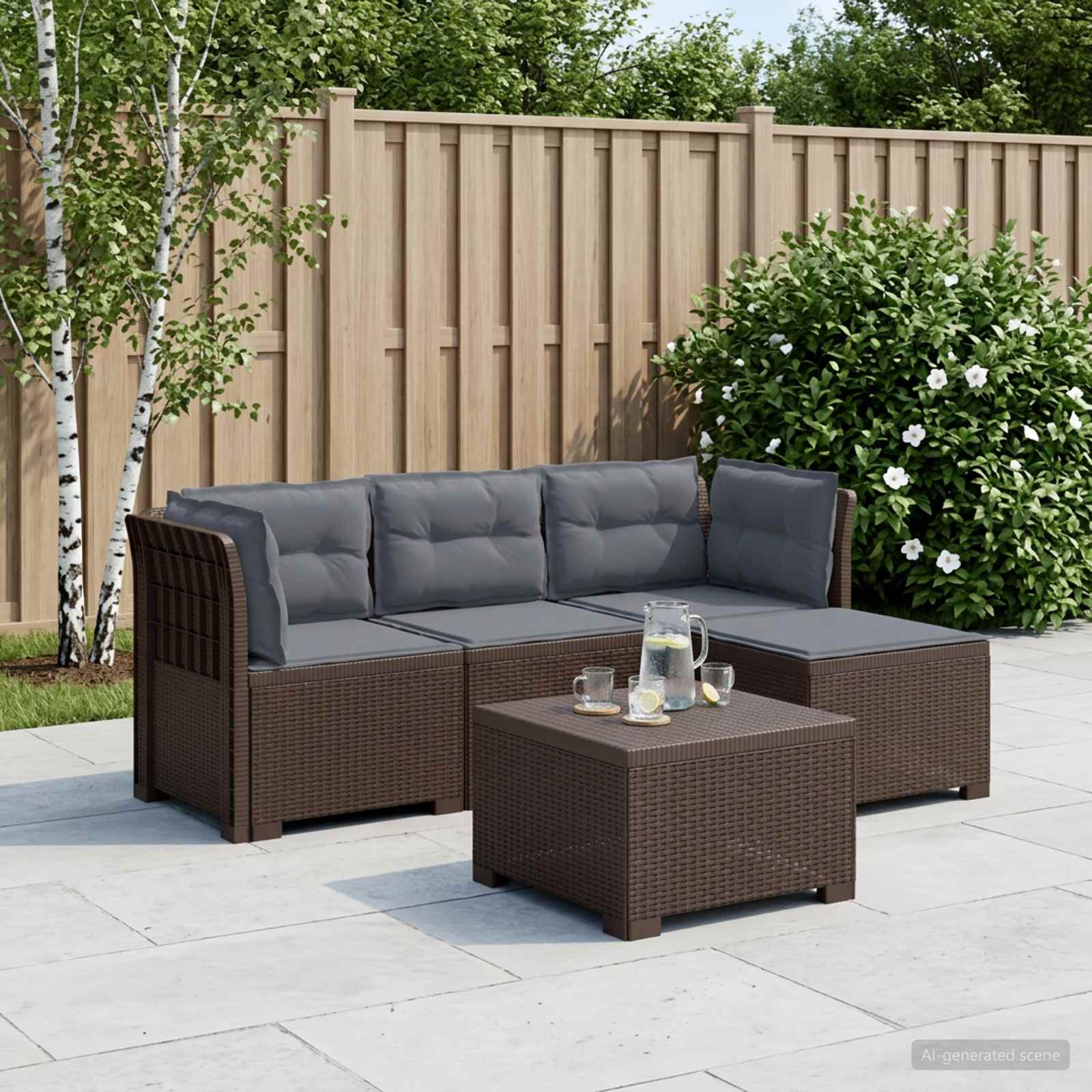 4-Sitzer Garten Sofa mit Kissen Rattan Look PP Braun