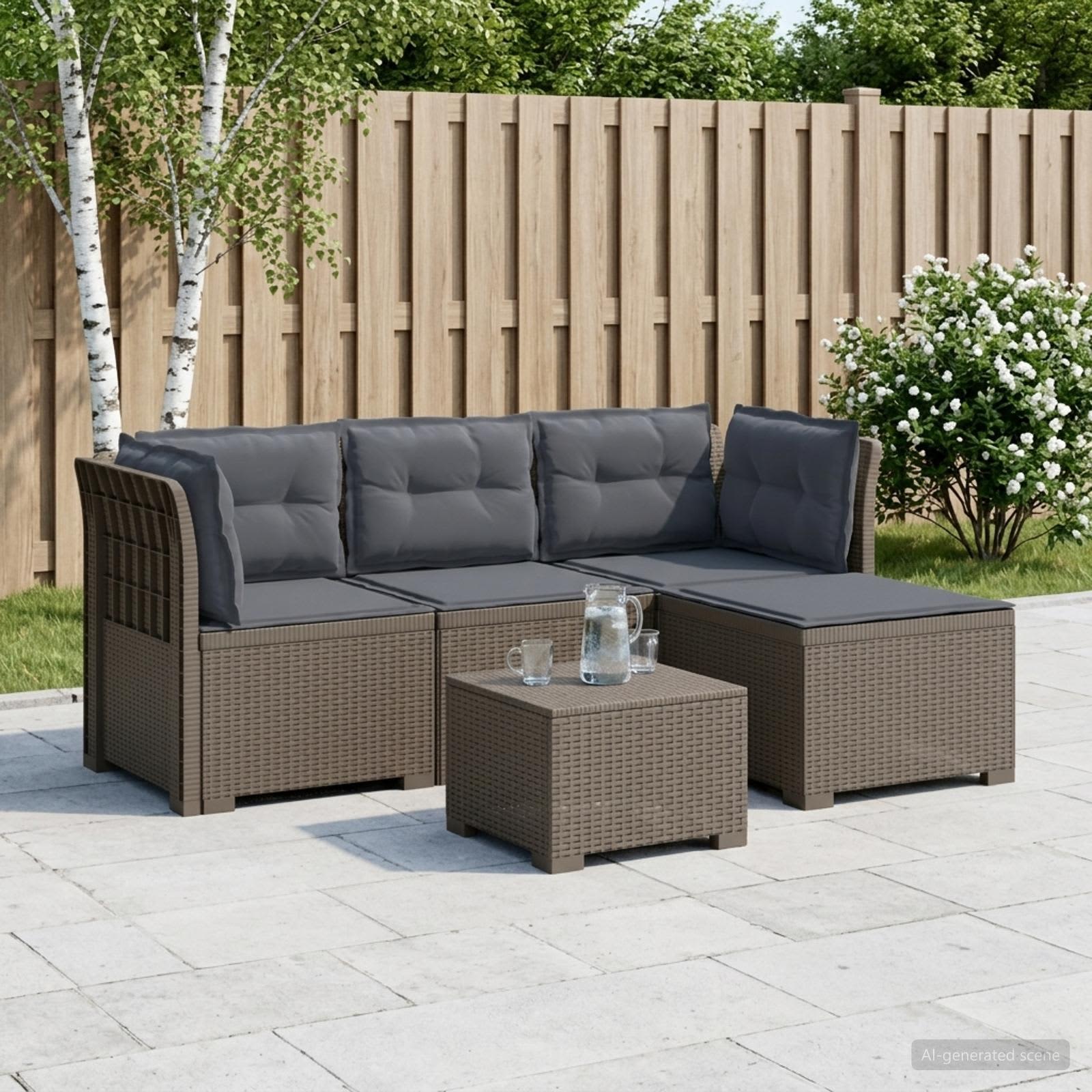 4-Sitzer Garten Sofa mit Kissen Rattan Look PP Hellgrau