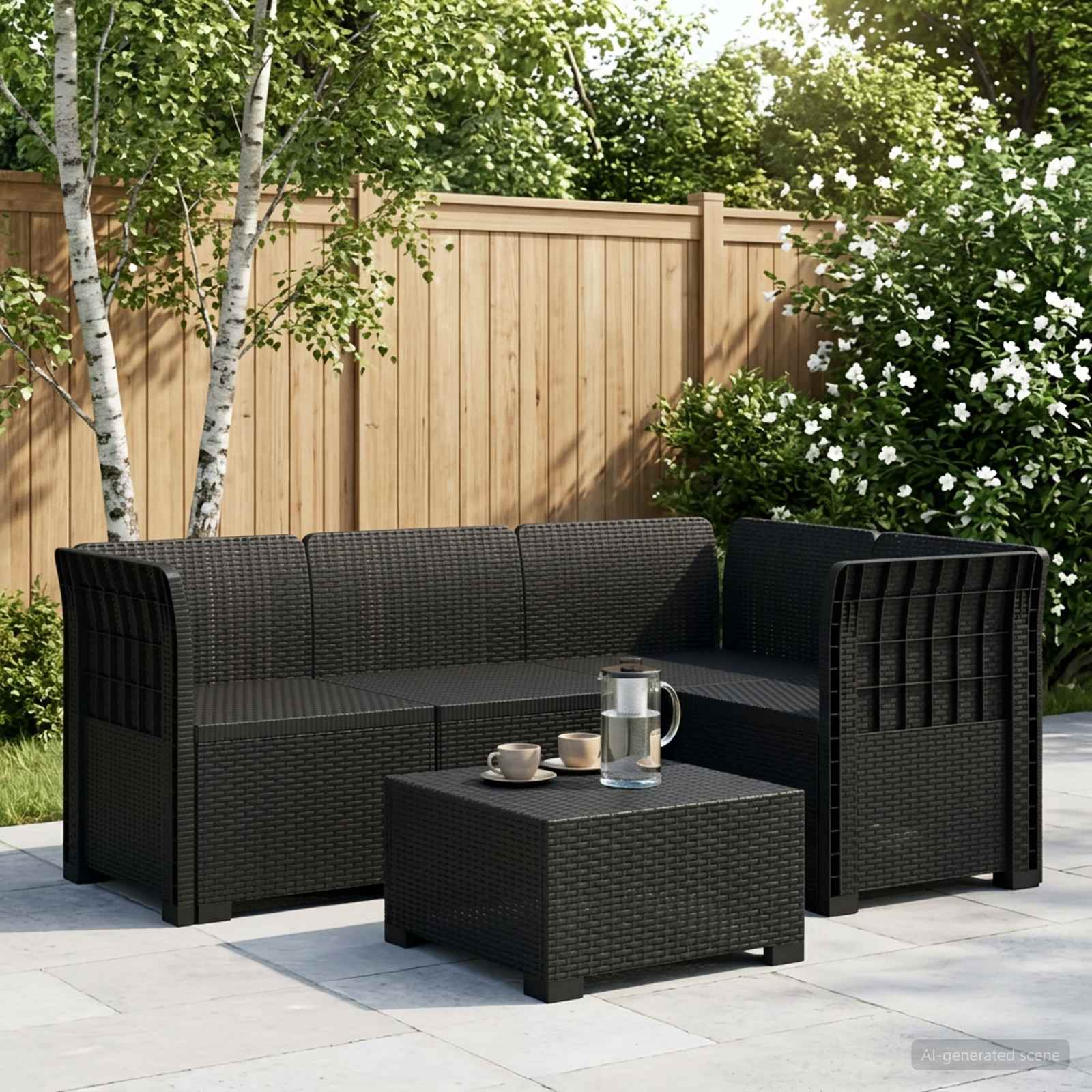4-Sitzer Gartensofa Rattan-Look PP Anthrazit