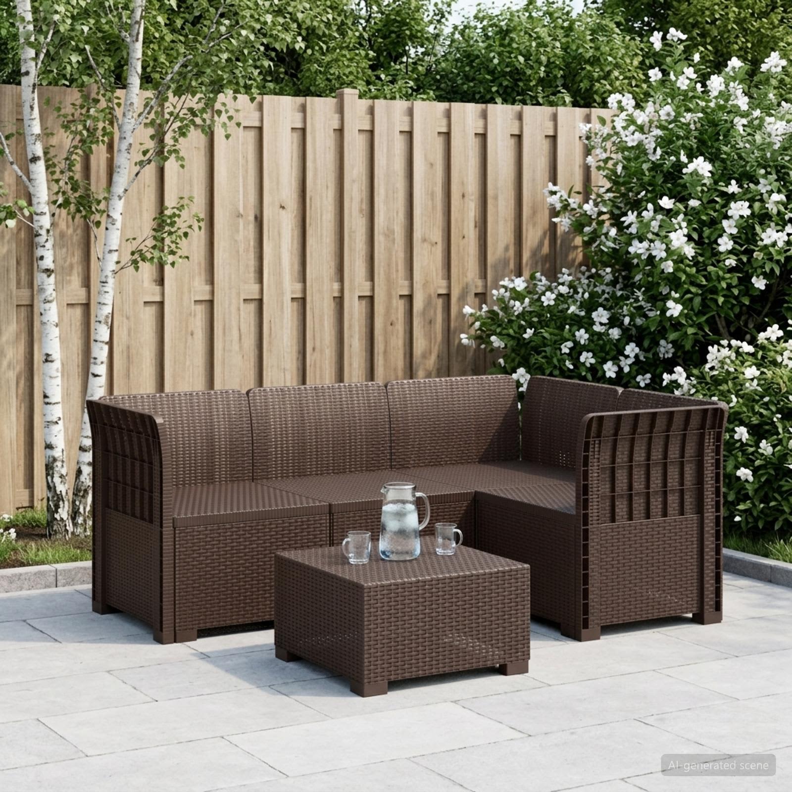4-Sitzer Gartensofa Rattan-Look PP Braun