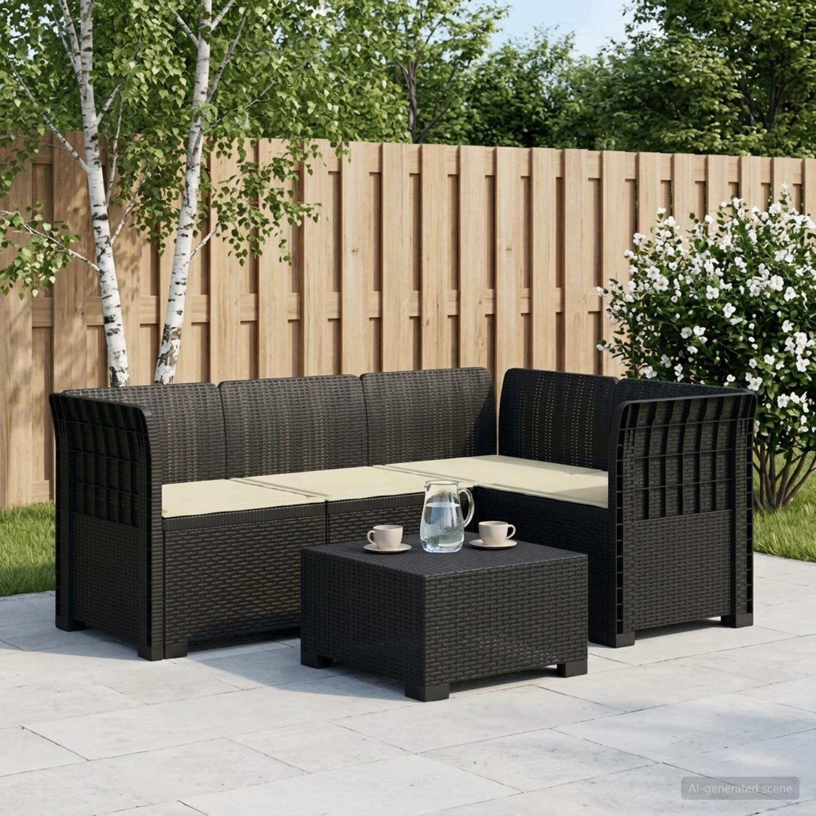 4-Sitzer Gartensofa mit Kissen Rattan-Look PP Anthrazit