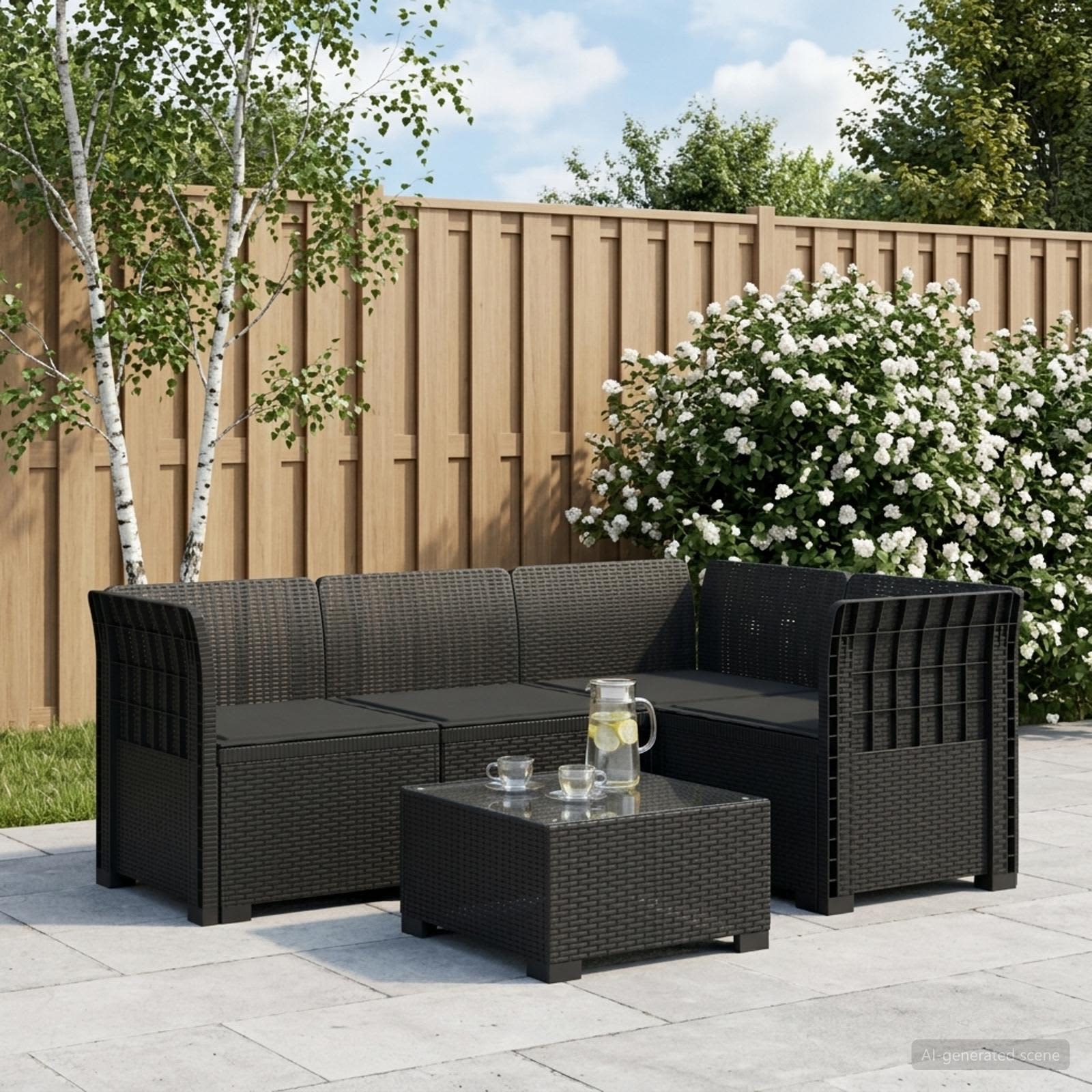 4-Sitzer Gartensofa mit Kissen Rattan-Look PP Anthrazit