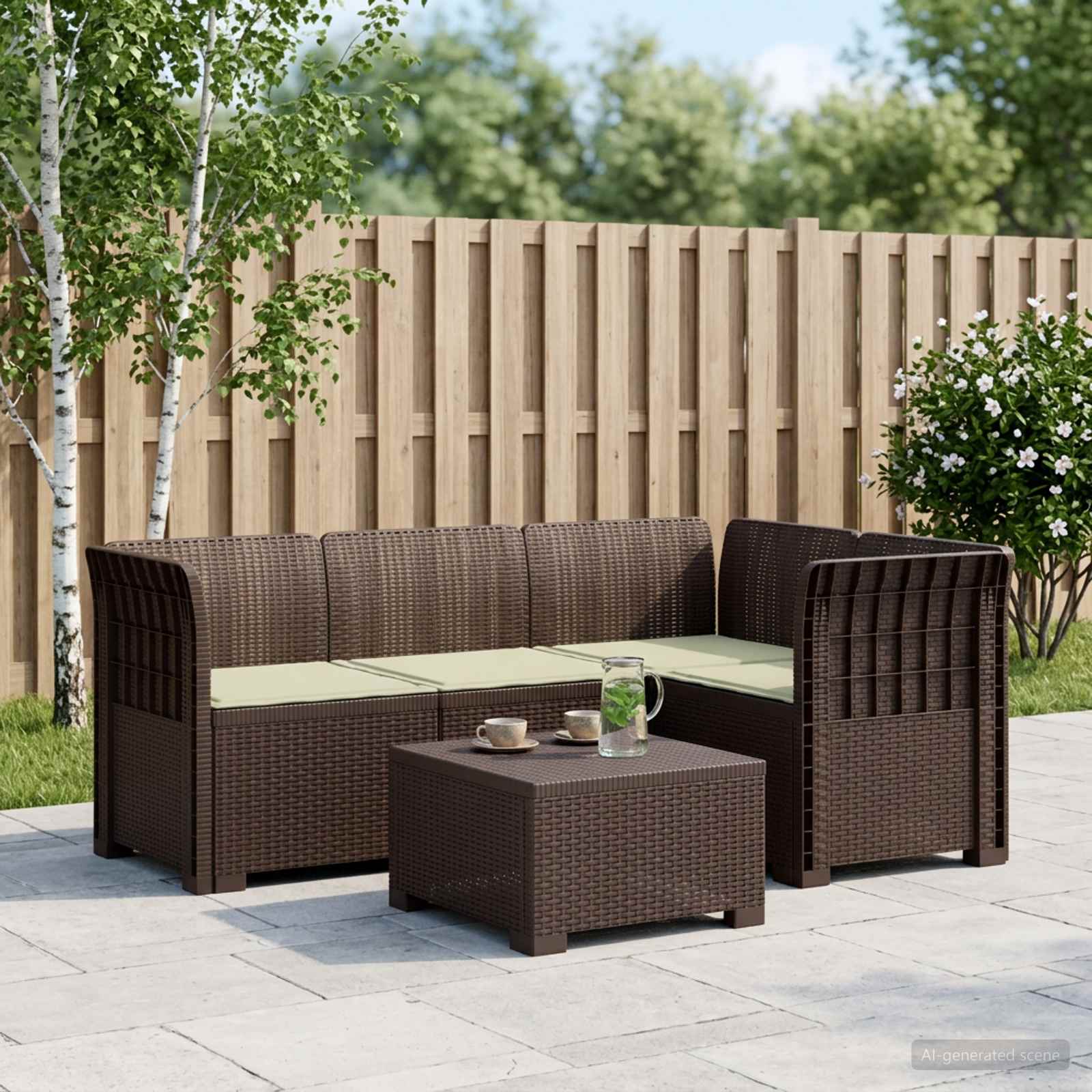 4-Sitzer Gartensofa mit Kissen Rattan-Look PP Braun