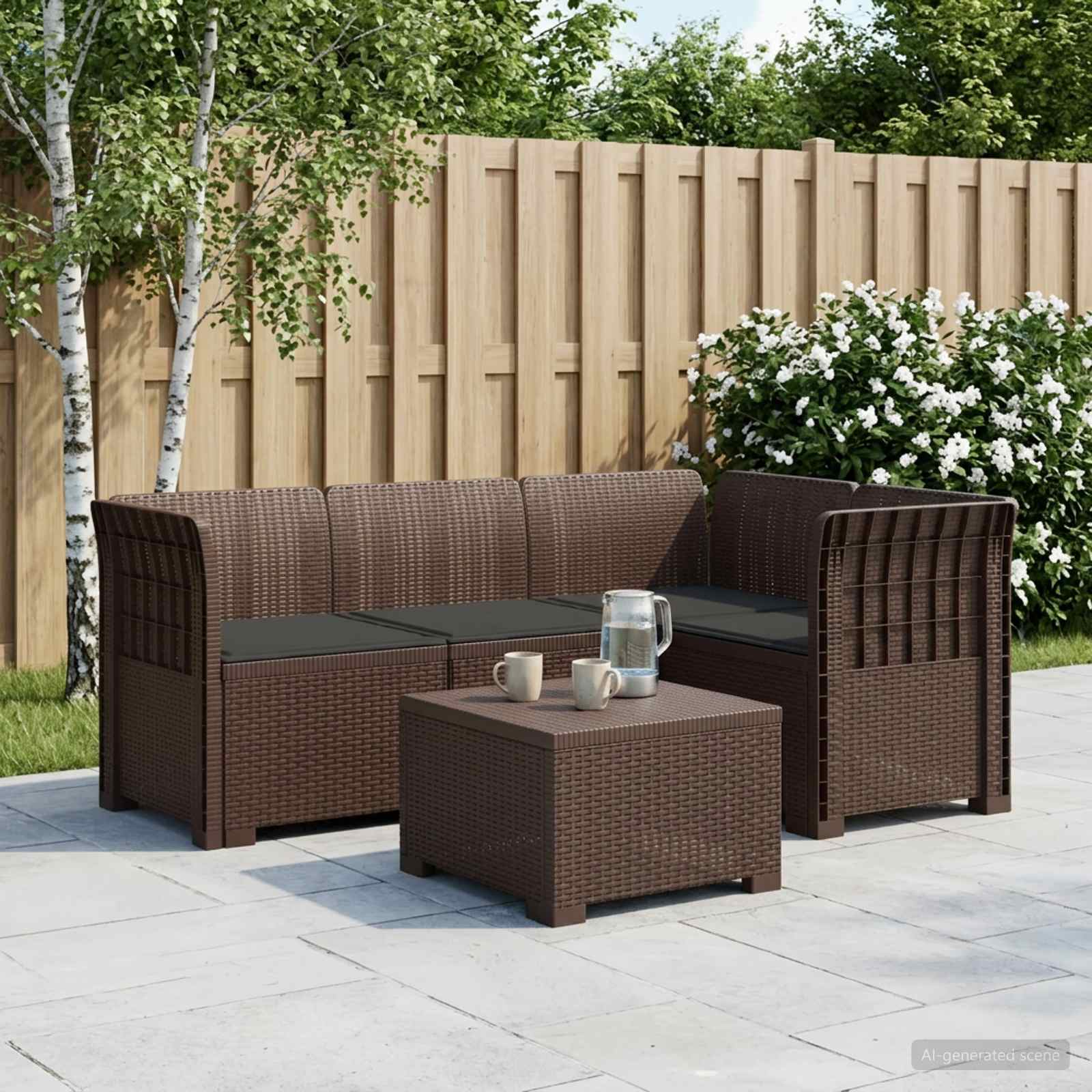 4-Sitzer Gartensofa mit Kissen Rattan-Look PP Braun