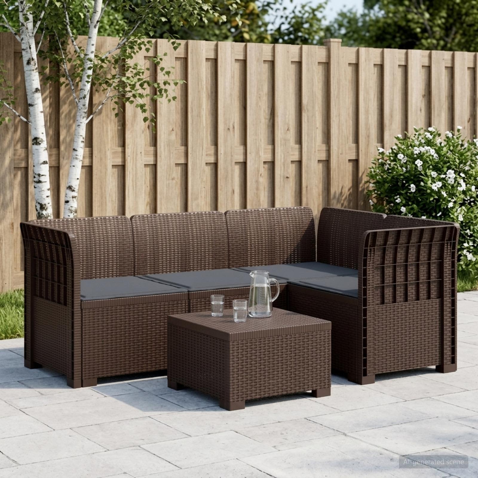 4-Sitzer Gartensofa mit Kissen Rattan-Look PP Braun