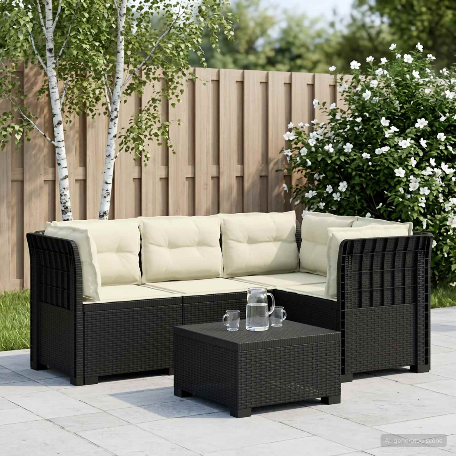 4-Sitzer Gartensofa mit Kissen Rattan-Look PP Anthrazit
