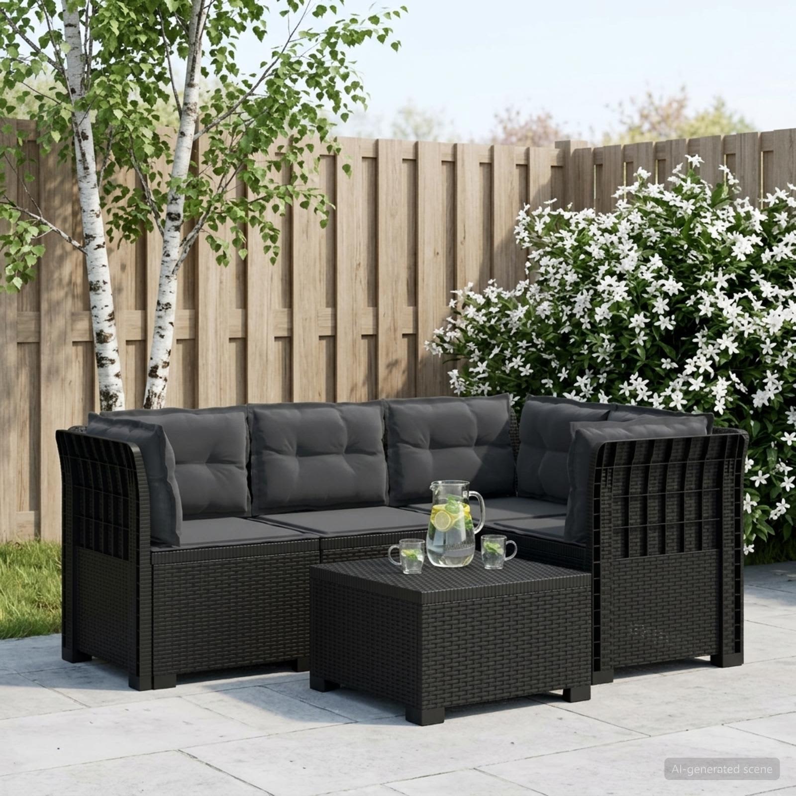 4-Sitzer Gartensofa mit Kissen Rattan-Look PP Anthrazit