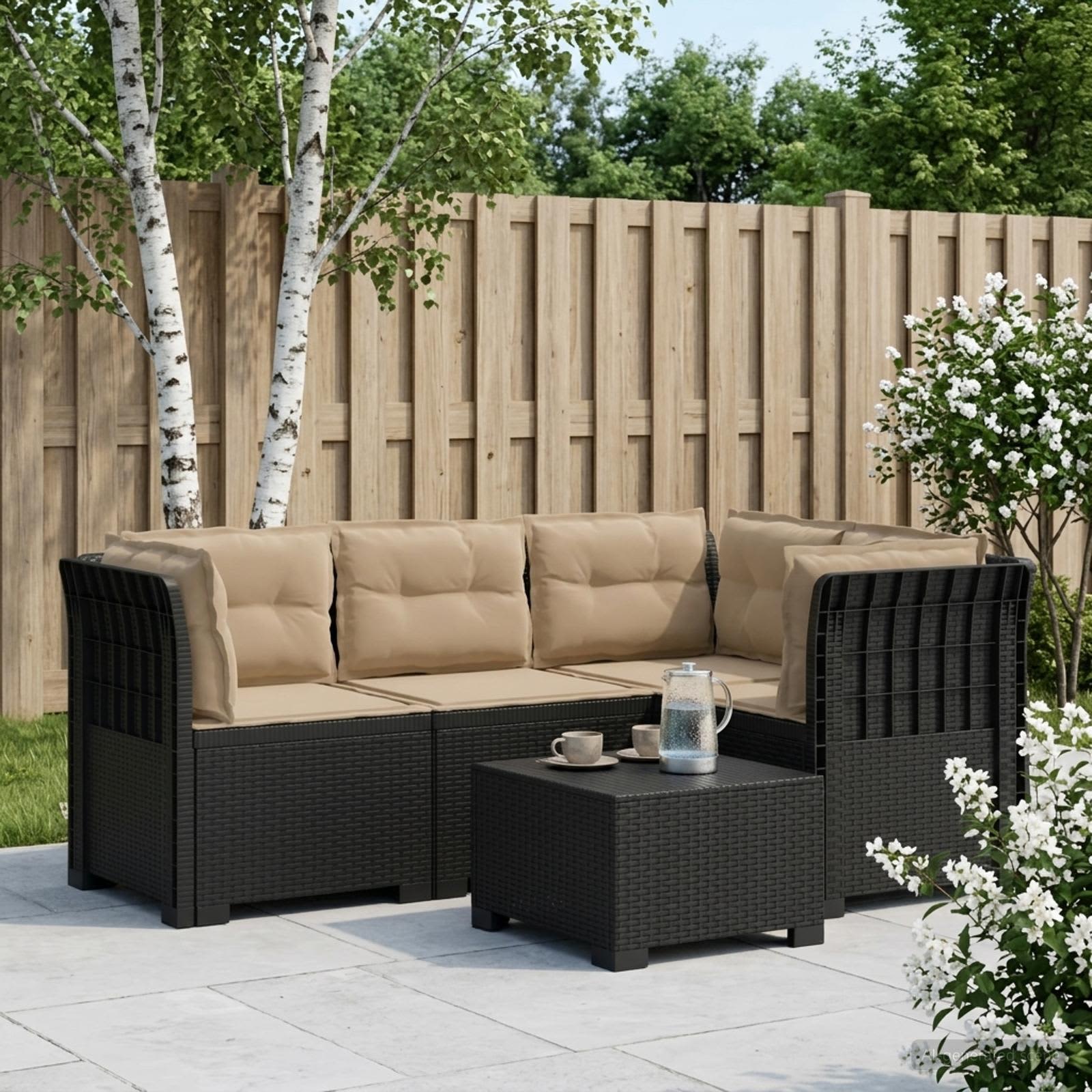 4-Sitzer Gartensofa mit Kissen Rattan-Look PP Anthrazit