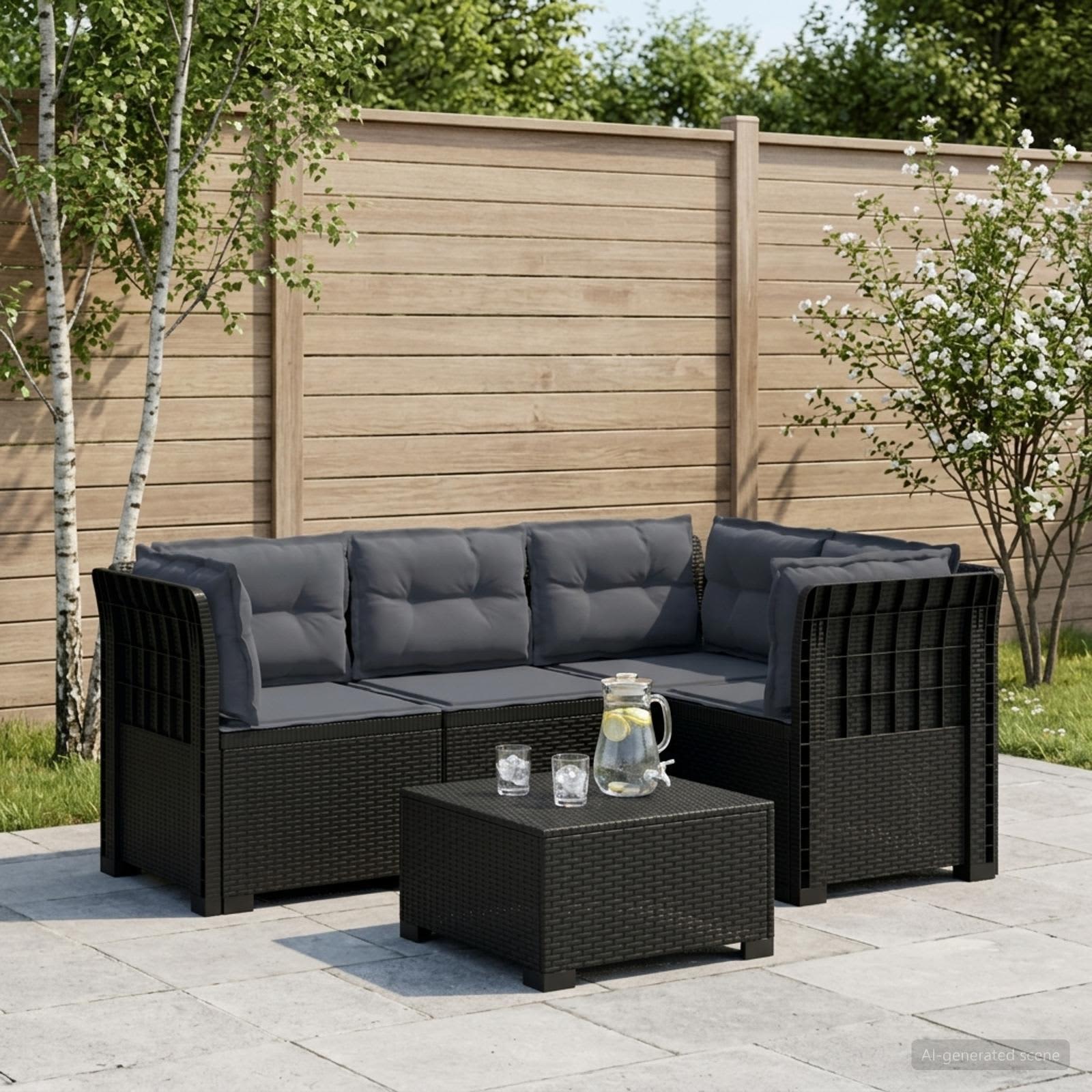 4-Sitzer Gartensofa mit Kissen Rattan-Look PP Anthrazit