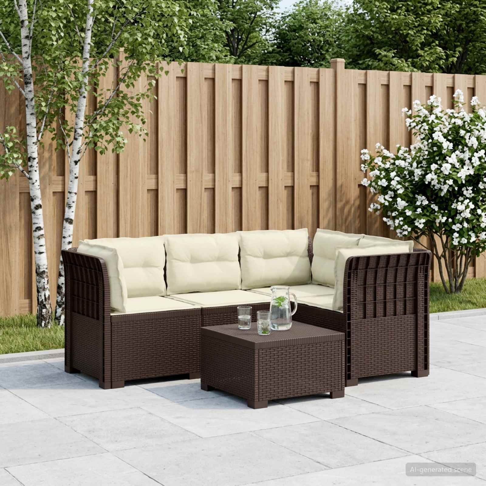 4-Sitzer Gartensofa mit Kissen Rattan-Look PP Braun