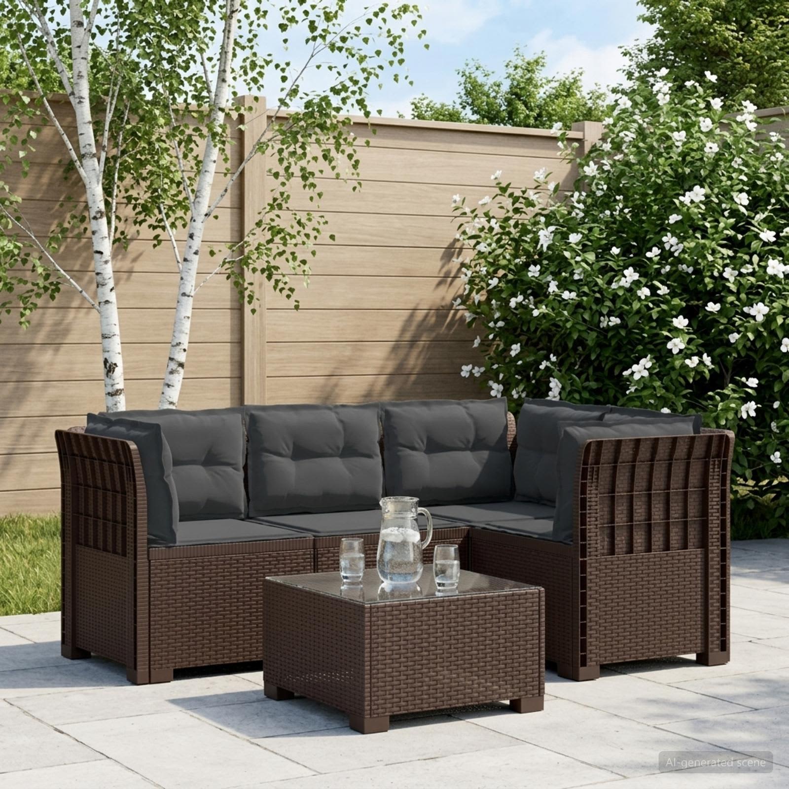 4-Sitzer Gartensofa mit Kissen Rattan-Look PP Braun