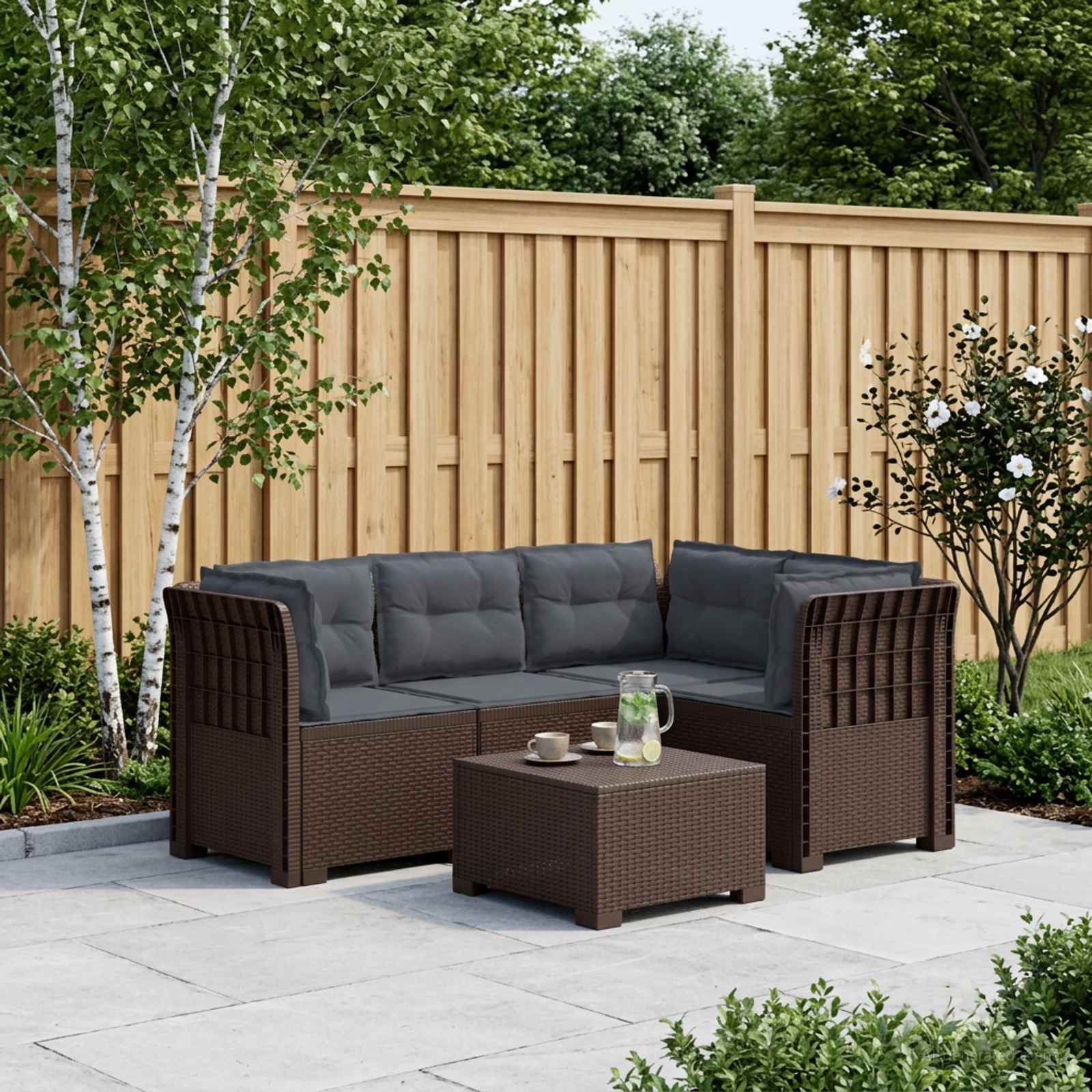 4-Sitzer Gartensofa mit Kissen Rattan-Look PP Braun