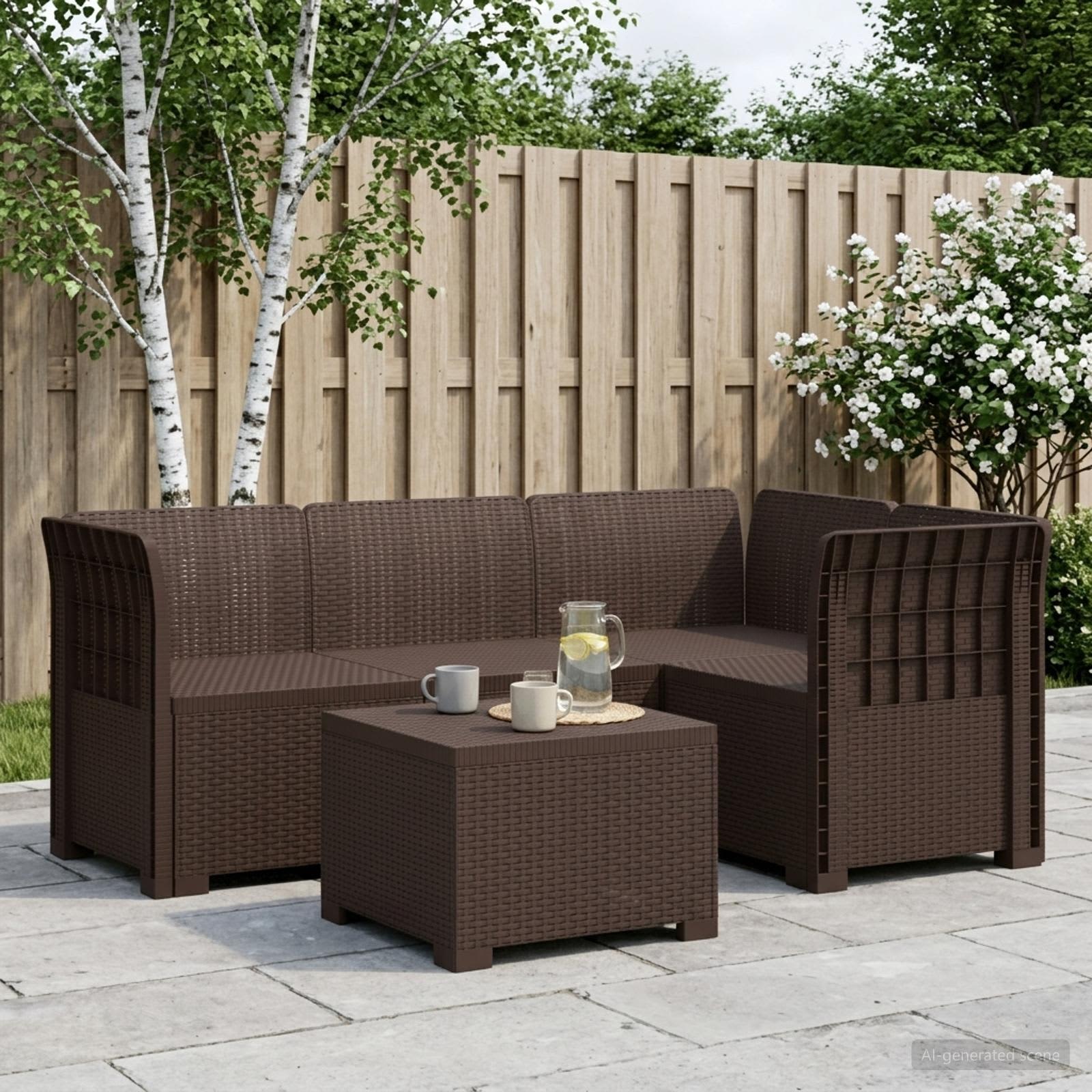 4-Sitzer Garten Sofa Rattan Look PP Braun