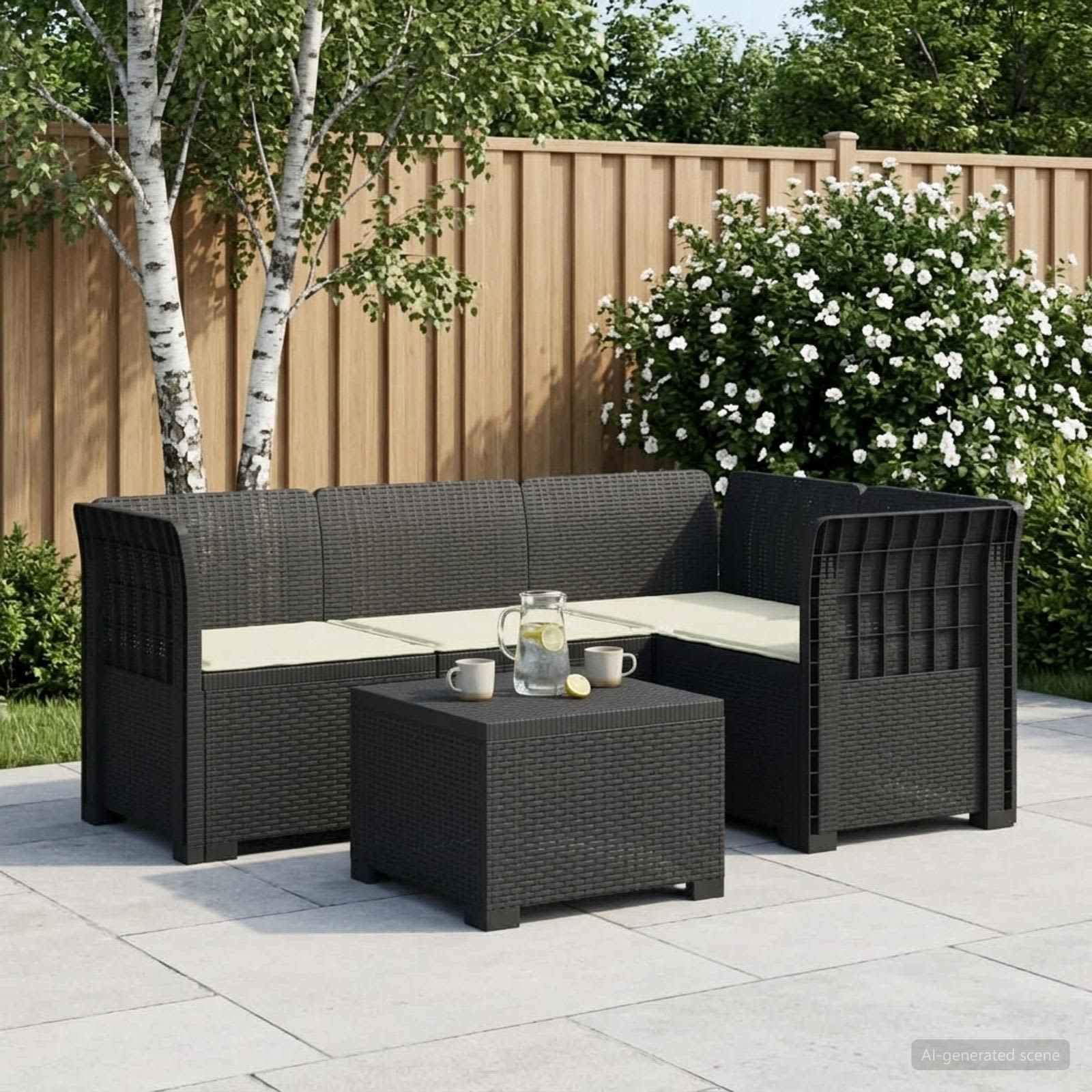 4-Sitzer Garten Sofa mit Kissen Rattan Look PP Anthrazit