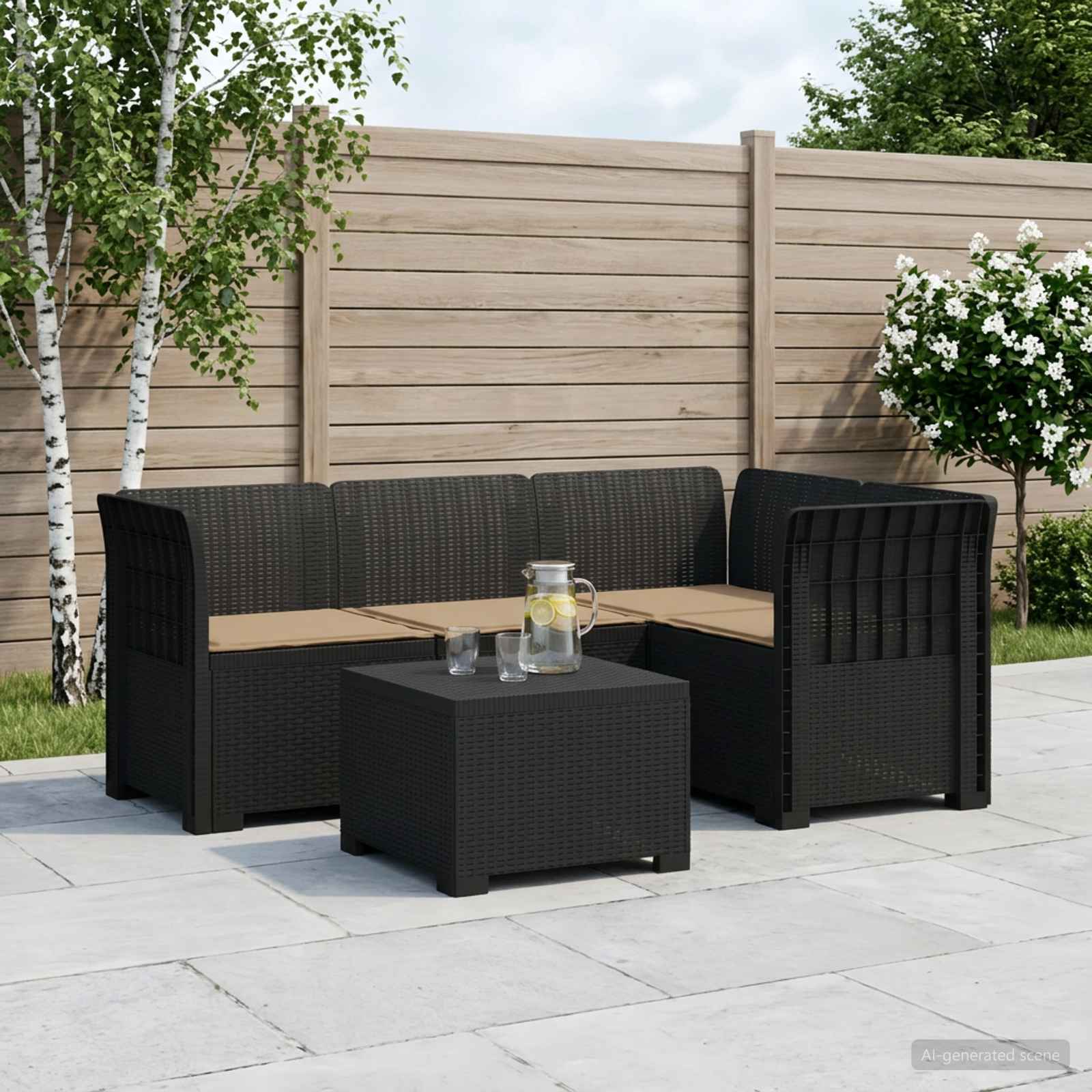 4-Sitzer Garten Sofa mit Kissen Rattan Look PP Anthrazit