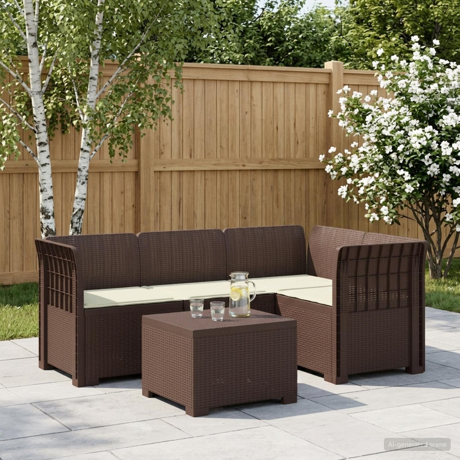 4-Sitzer Garten Sofa mit Kissen Rattan Look PP Braun