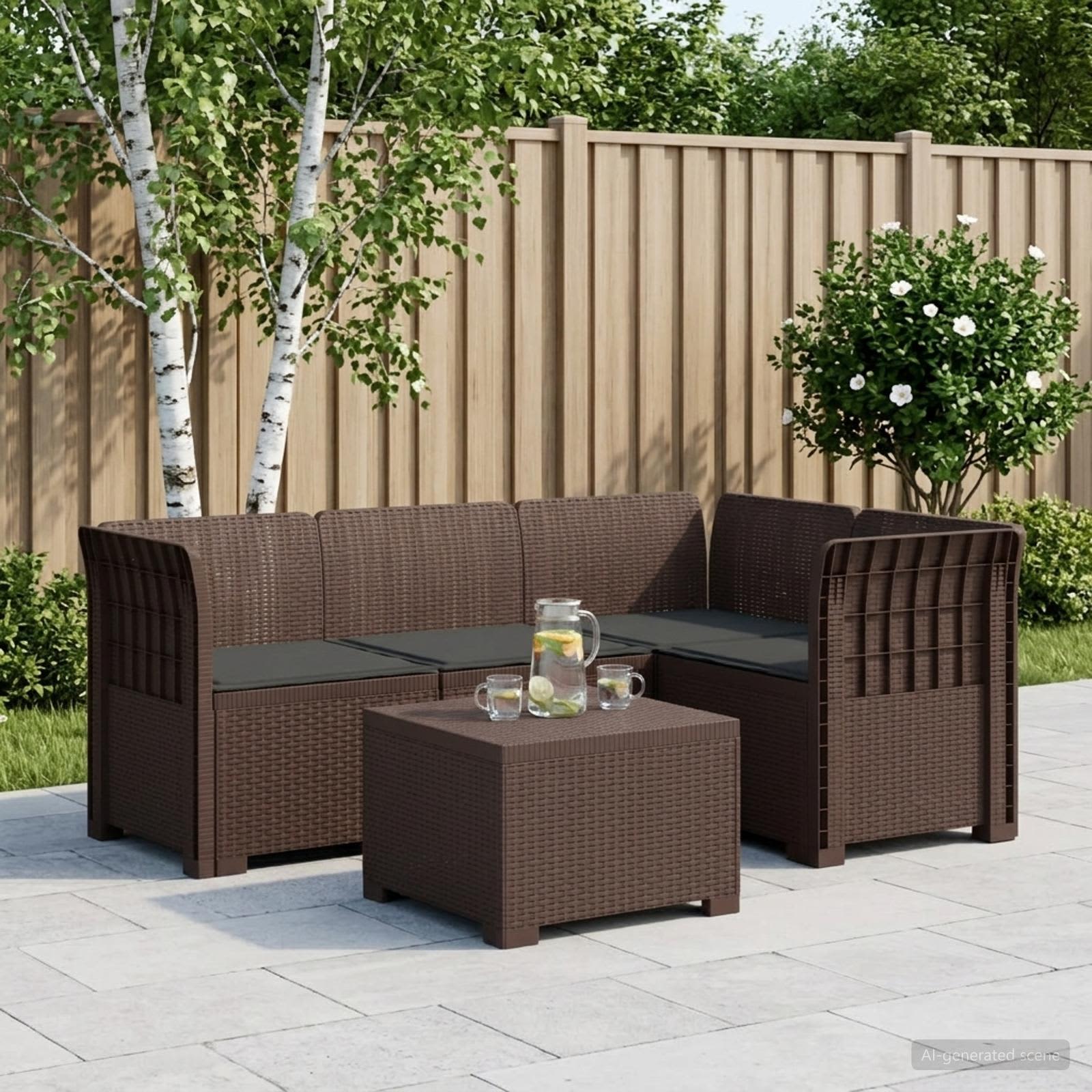 4-Sitzer Garten Sofa mit Kissen Rattan Look PP Braun