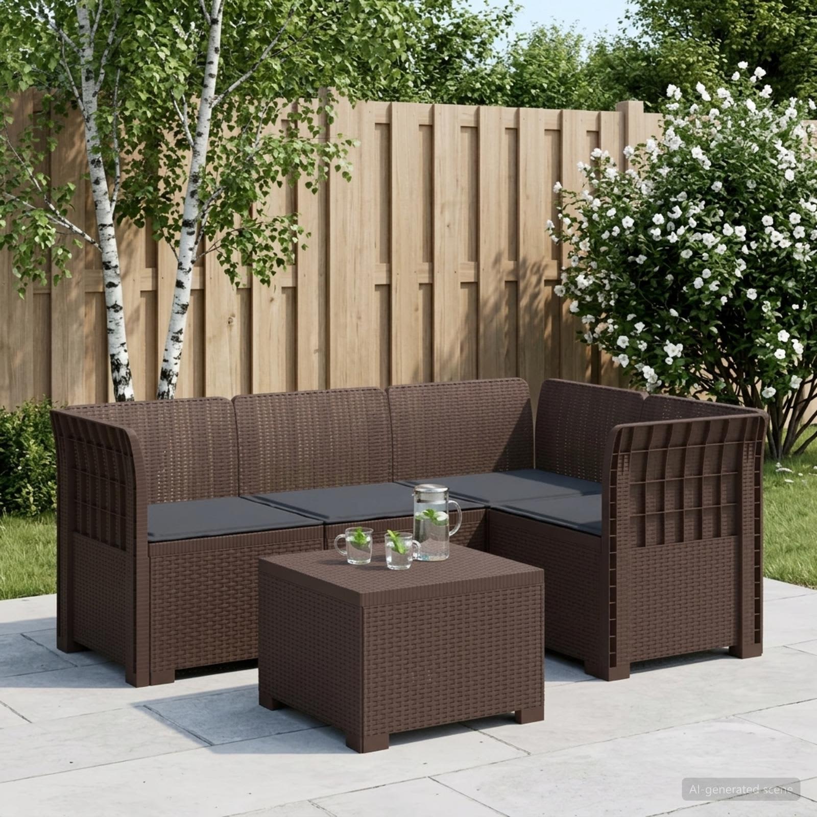 4-Sitzer Garten Sofa mit Kissen Rattan Look PP Braun