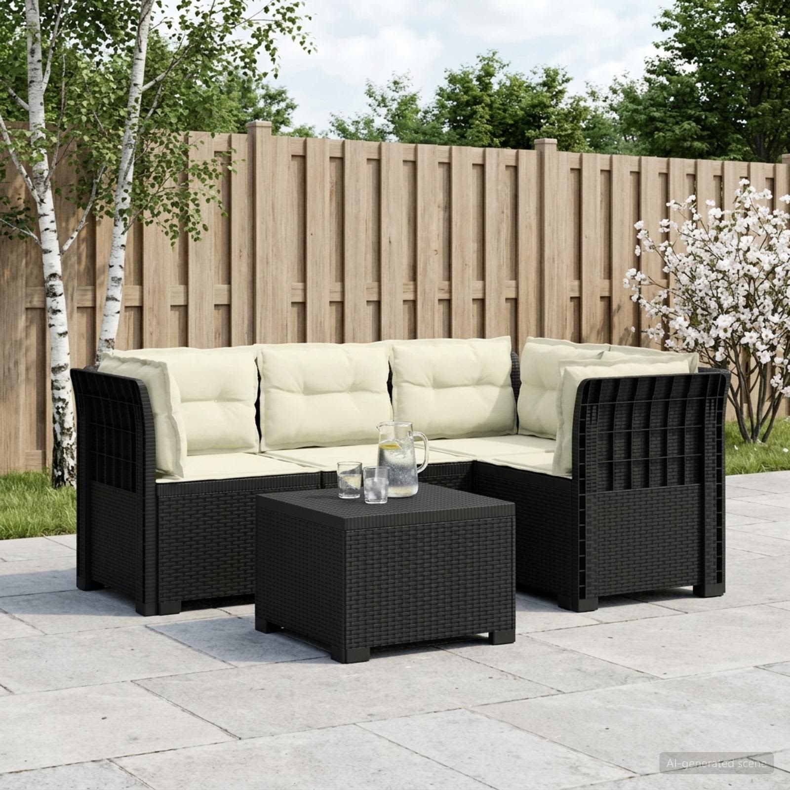 4-Sitzer Garten Sofa mit Kissen Rattan Look PP Anthrazit