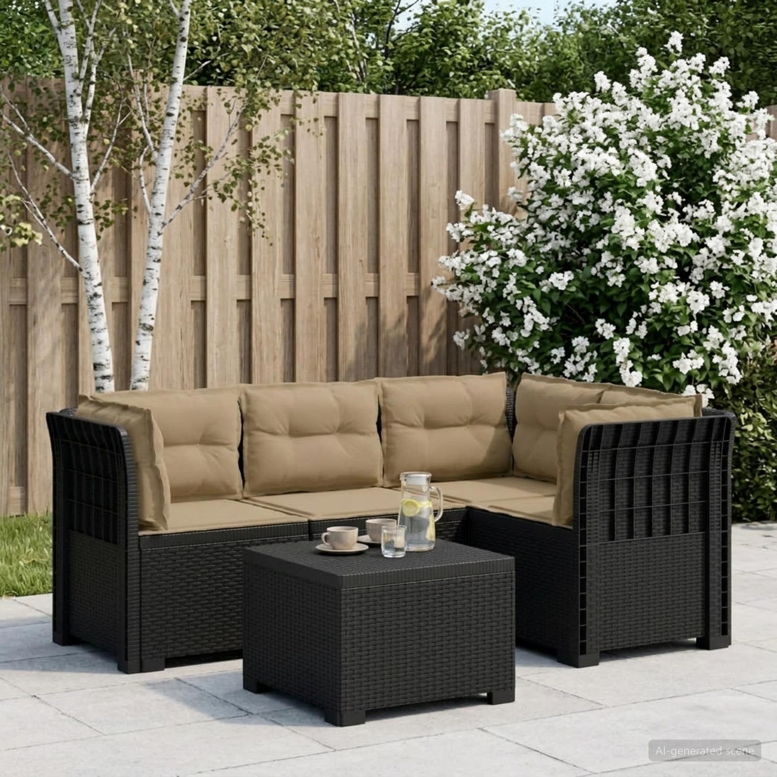 4-Sitzer Garten Sofa mit Kissen Rattan Look PP Anthrazit