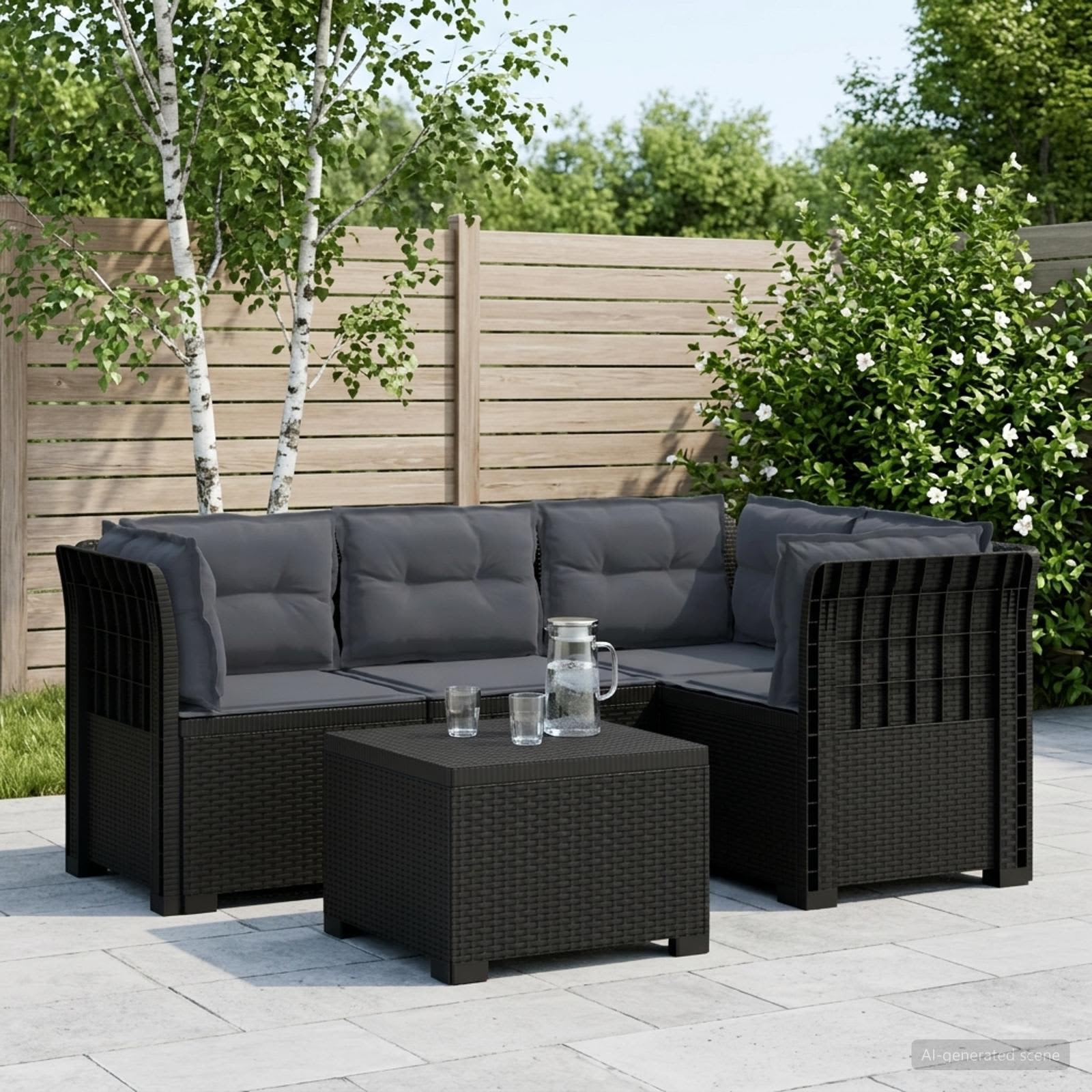 4-Sitzer Garten Sofa mit Kissen Rattan Look PP Anthrazit