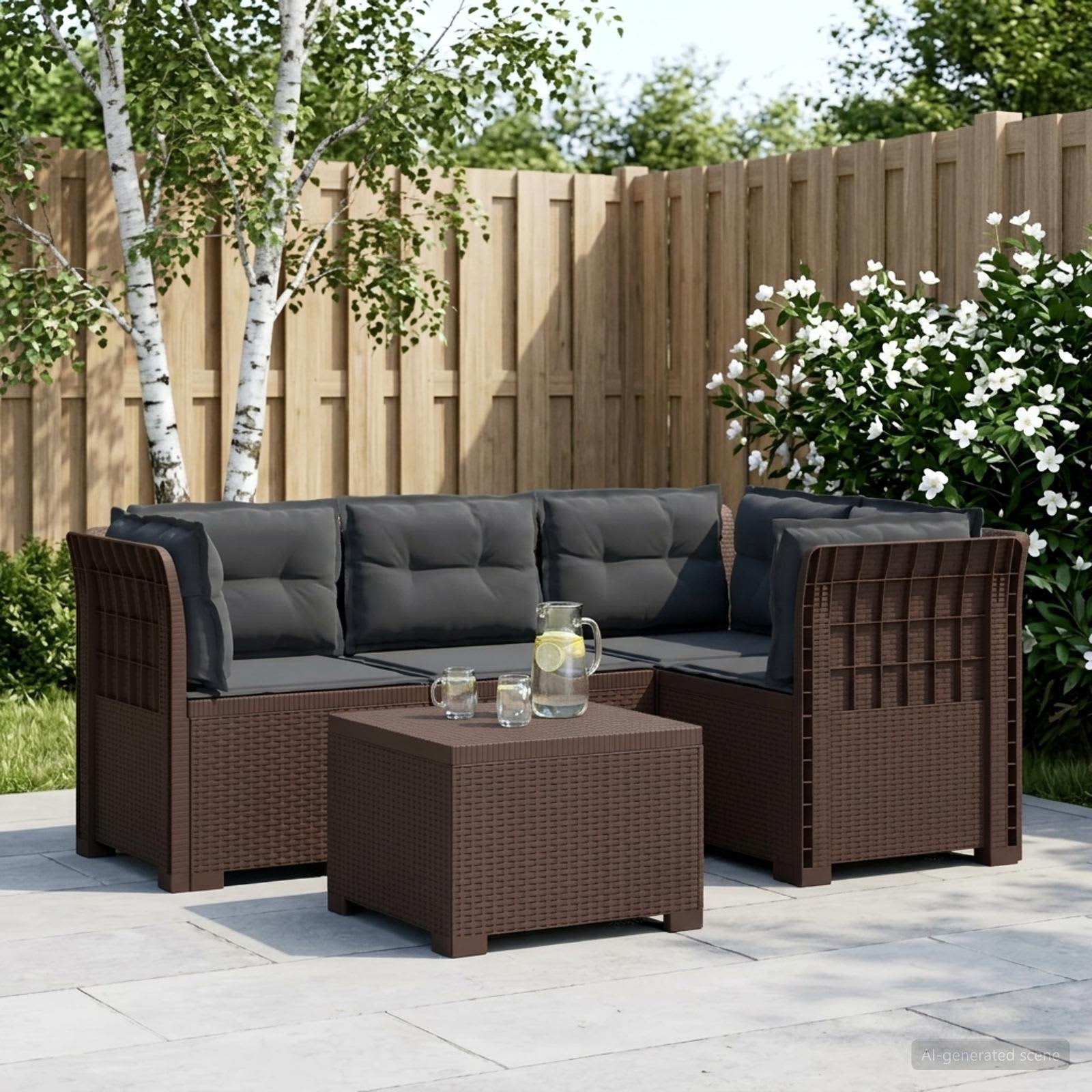 4-Sitzer Garten Sofa mit Kissen Rattan Look PP Braun