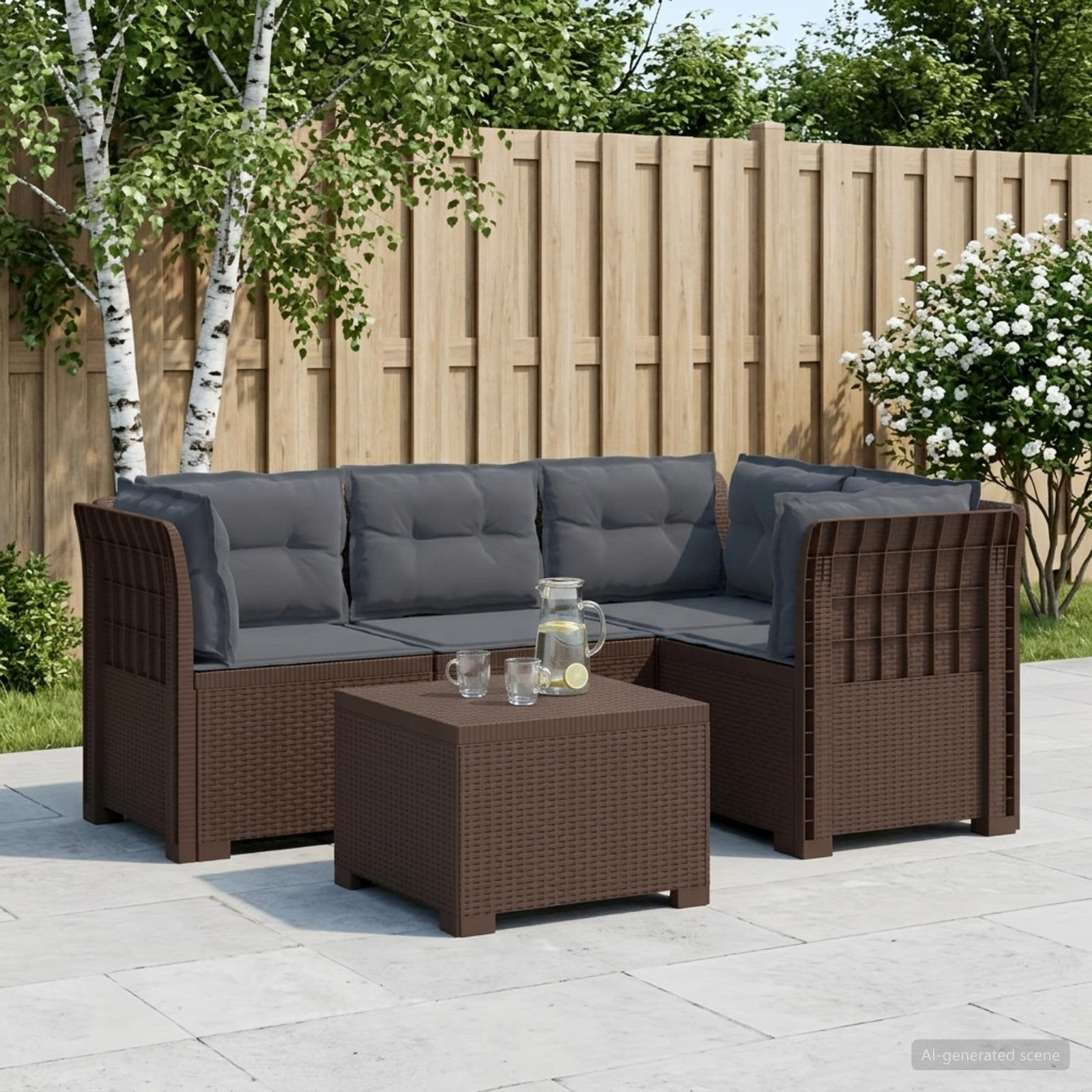 4-Sitzer Garten Sofa mit Kissen Rattan Look PP Braun