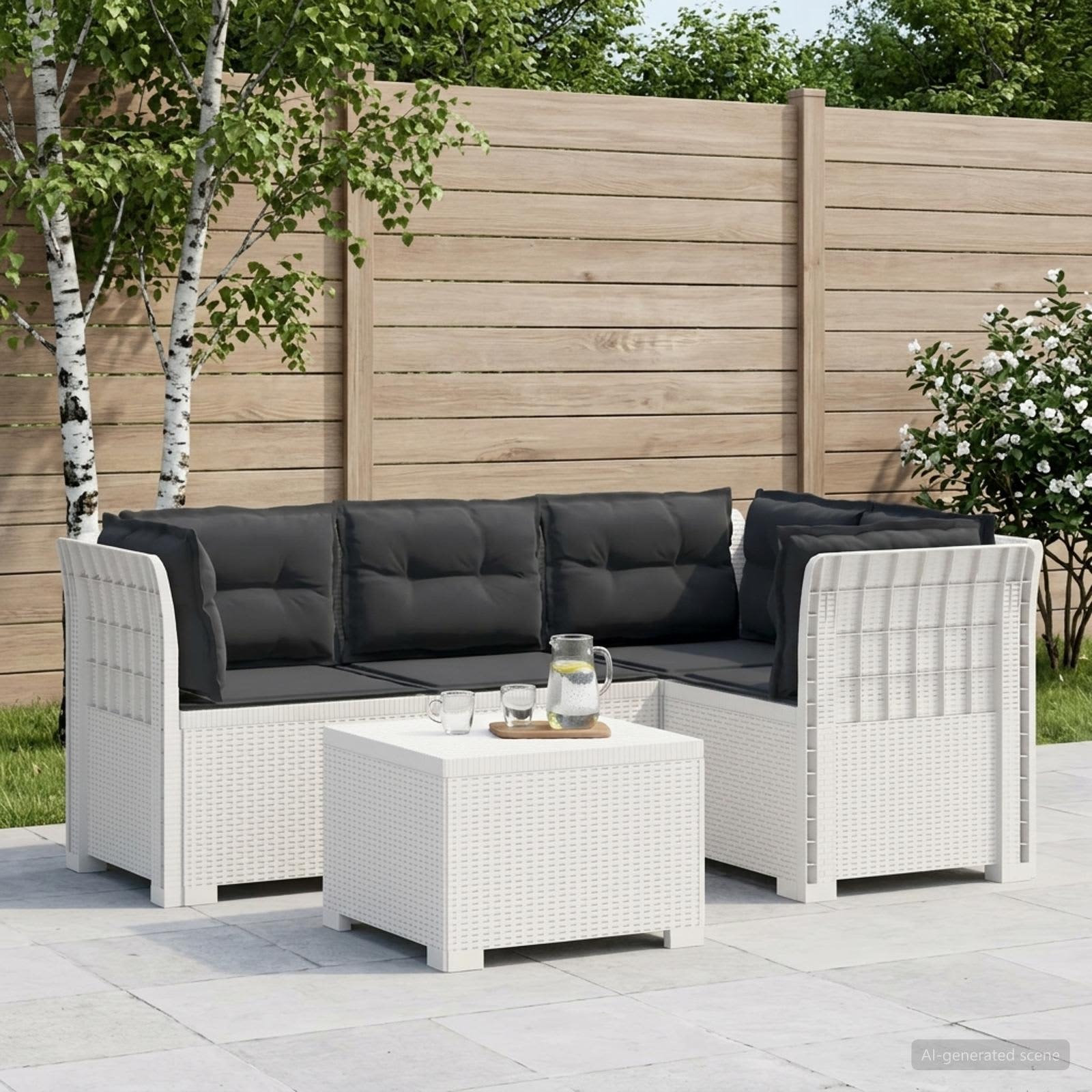 4-Sitzer Garten Sofa mit Kissen Rattan Look PP Weiß