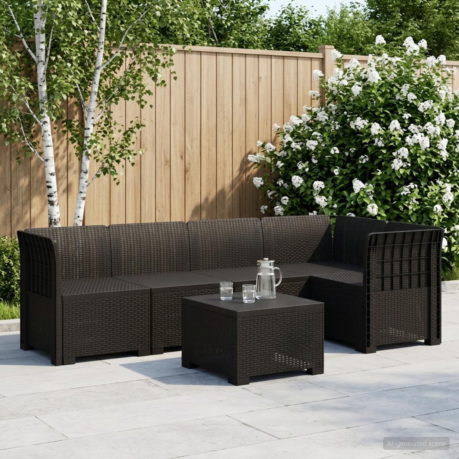 5-Sitzer Gartensofa Rattan-Look PP Anthrazit