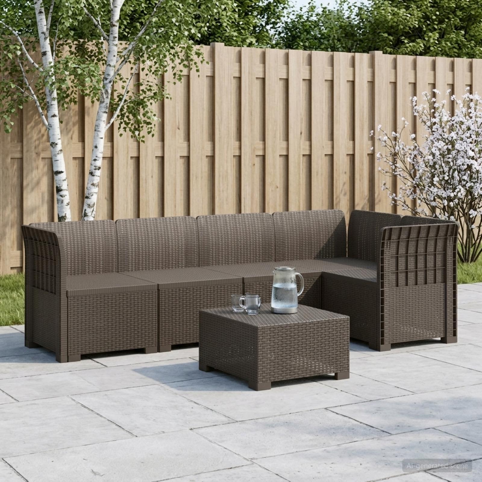 5-Sitzer Gartensofa Rattan-Look PP Hellgrau