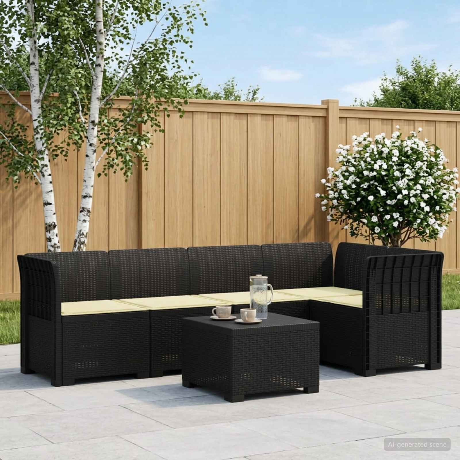 5-Sitzer Gartensofa mit Kissen Rattan-Look PP Anthrazit