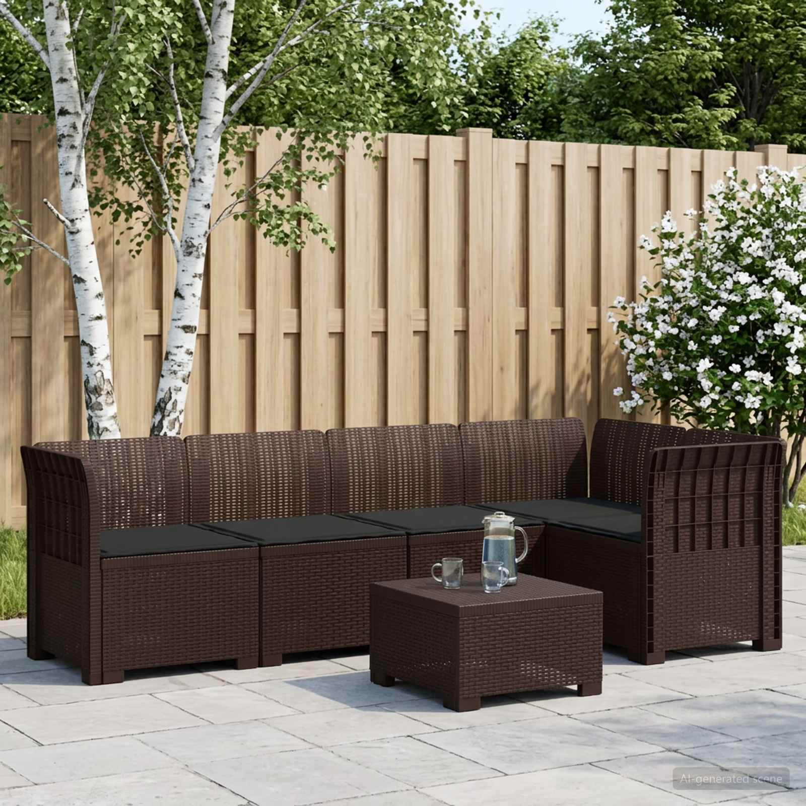 5-Sitzer Gartensofa mit Kissen Rattan-Look PP Braun