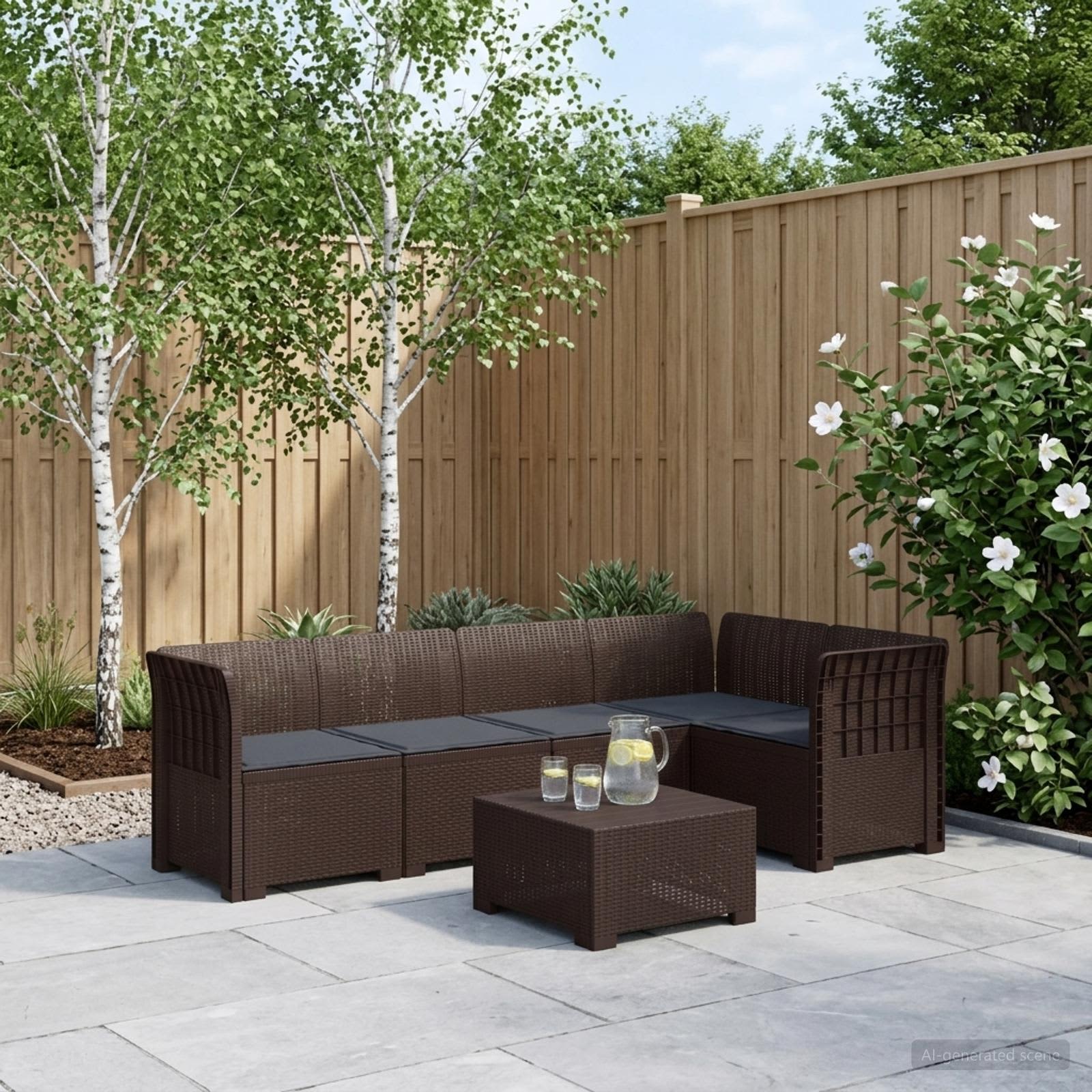 5-Sitzer Gartensofa mit Kissen Rattan-Look PP Braun
