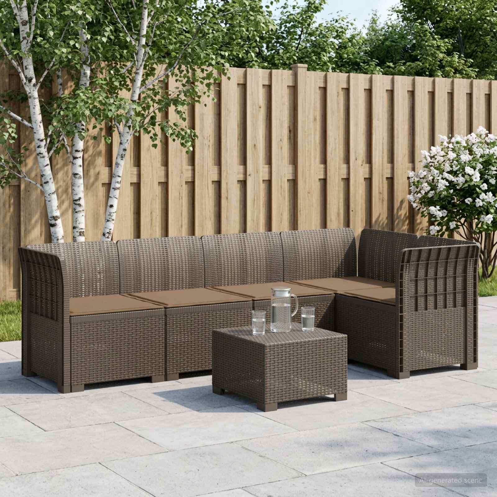5-Sitzer Gartensofa mit Kissen Rattan-Look PP Hellgrau