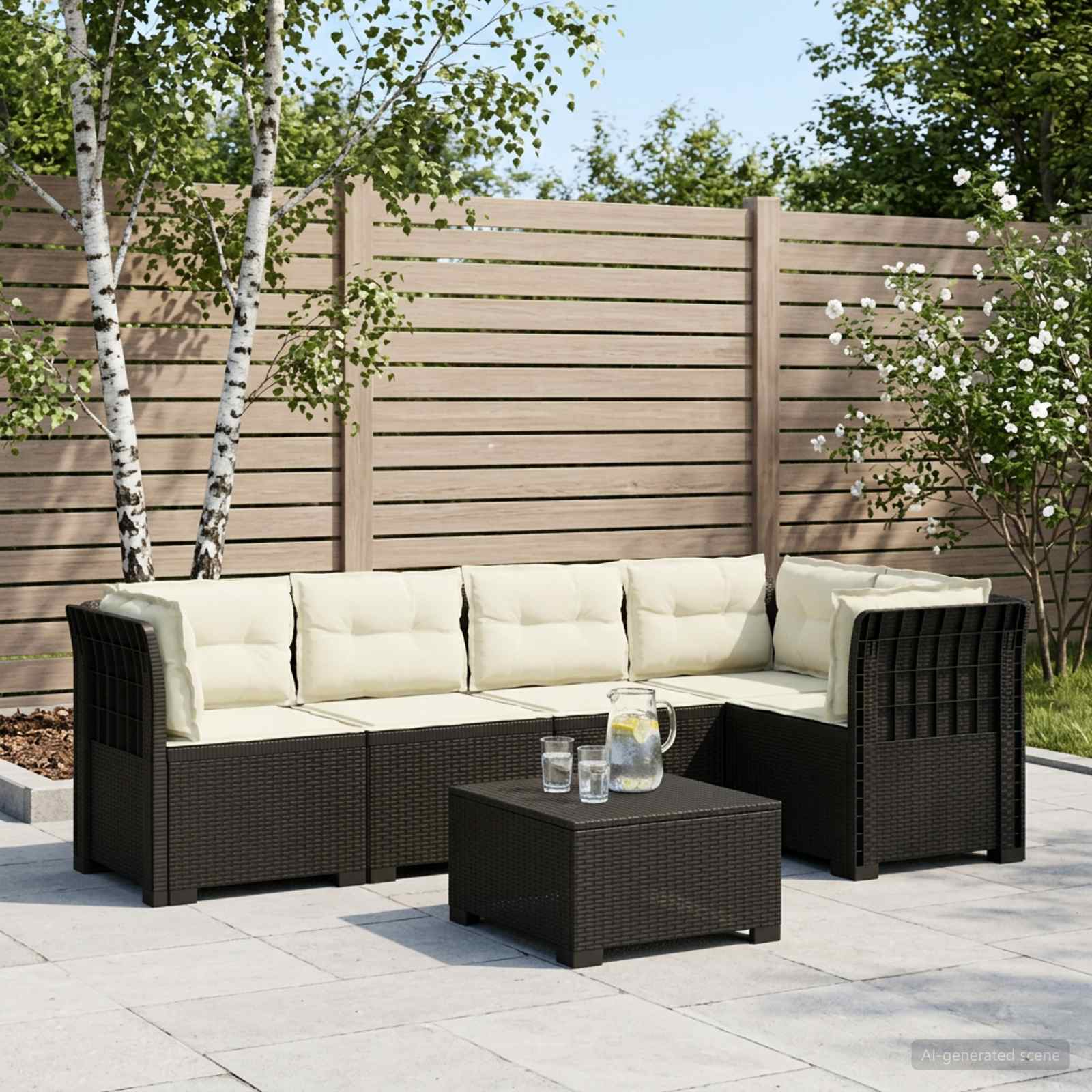 5-Sitzer Gartensofa mit Kissen Rattan-Look PP Anthrazit