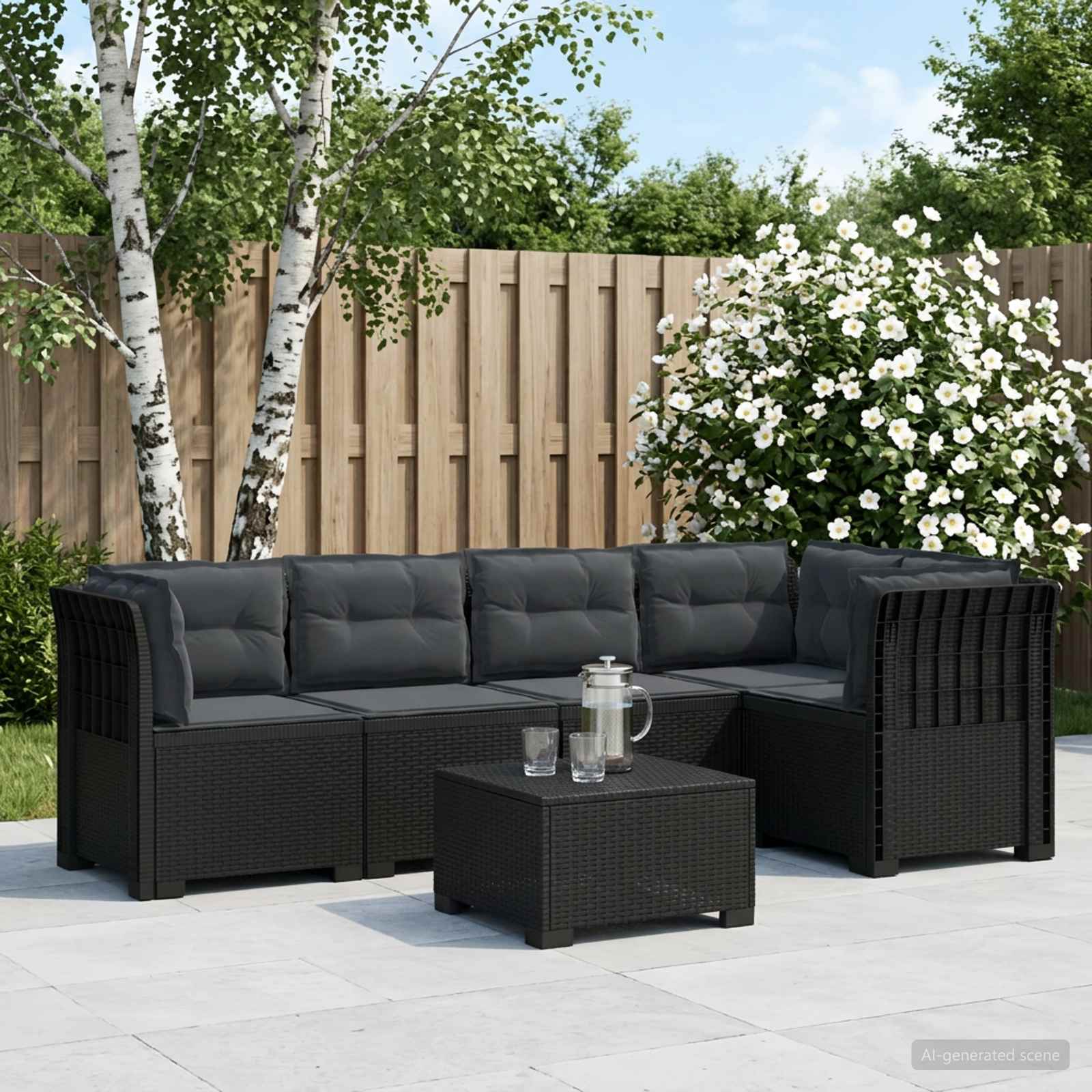 5-Sitzer Gartensofa mit Kissen Rattan-Look PP Anthrazit