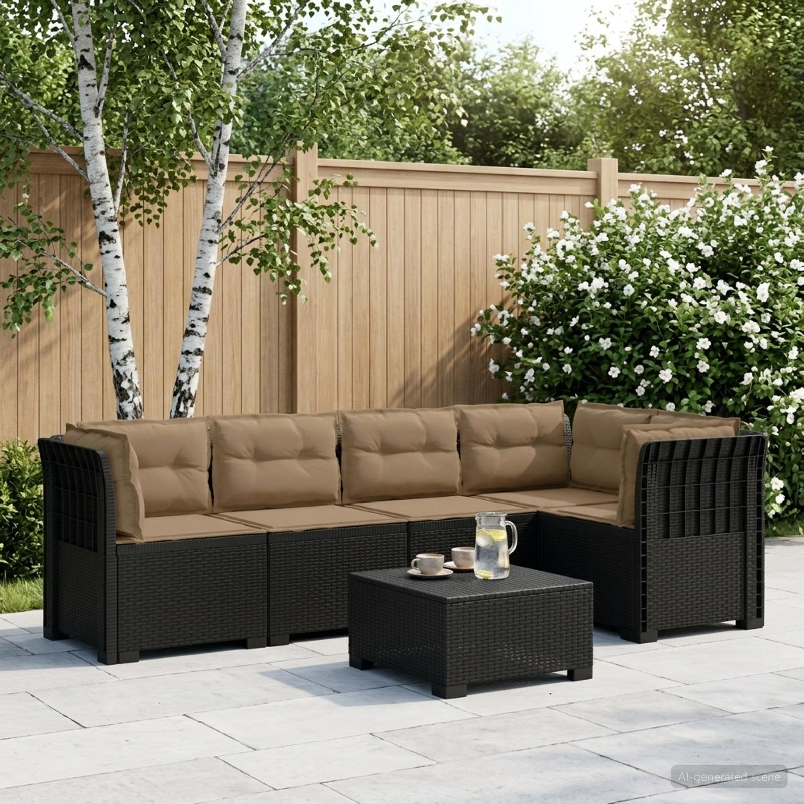 5-Sitzer Gartensofa mit Kissen Rattan-Look PP Anthrazit