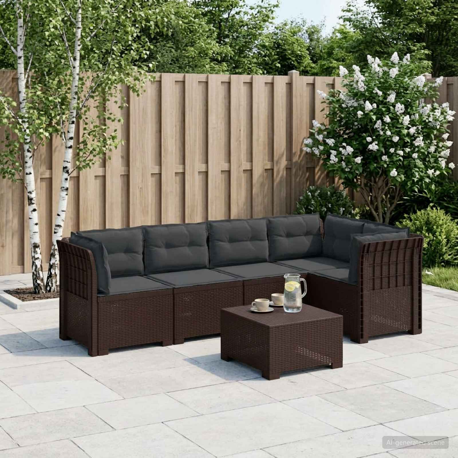 5-Sitzer Gartensofa mit Kissen Rattan-Look PP Braun