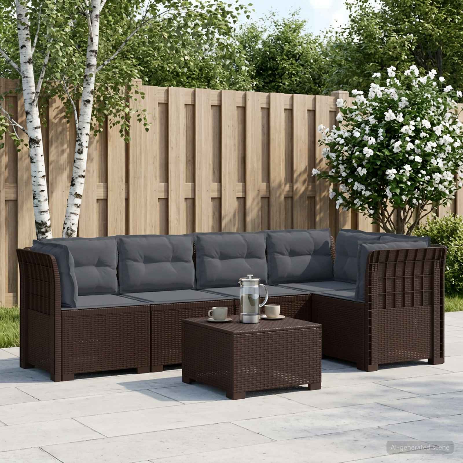 5-Sitzer Gartensofa mit Kissen Rattan-Look PP Braun