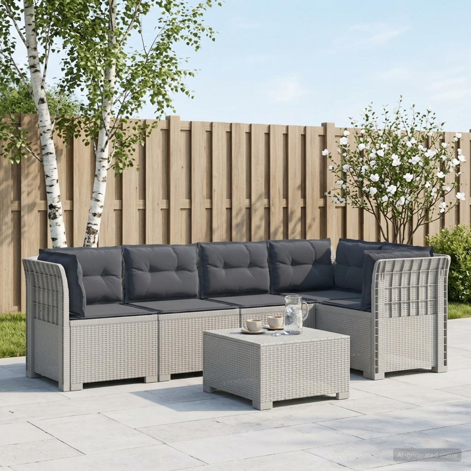 5-Sitzer Gartensofa mit Kissen Rattan-Look PP Weiß