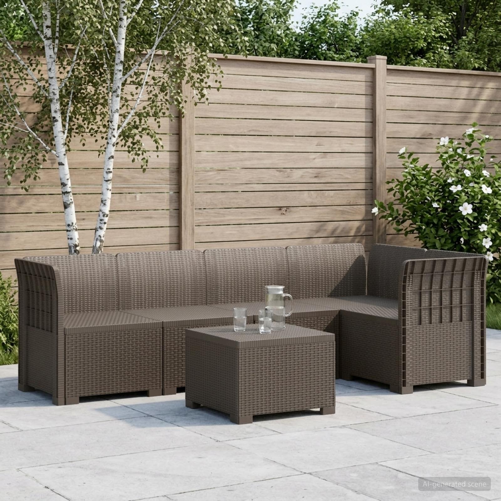 5-Sitzer Gartensofa Rattan-Look PP Hellgrau
