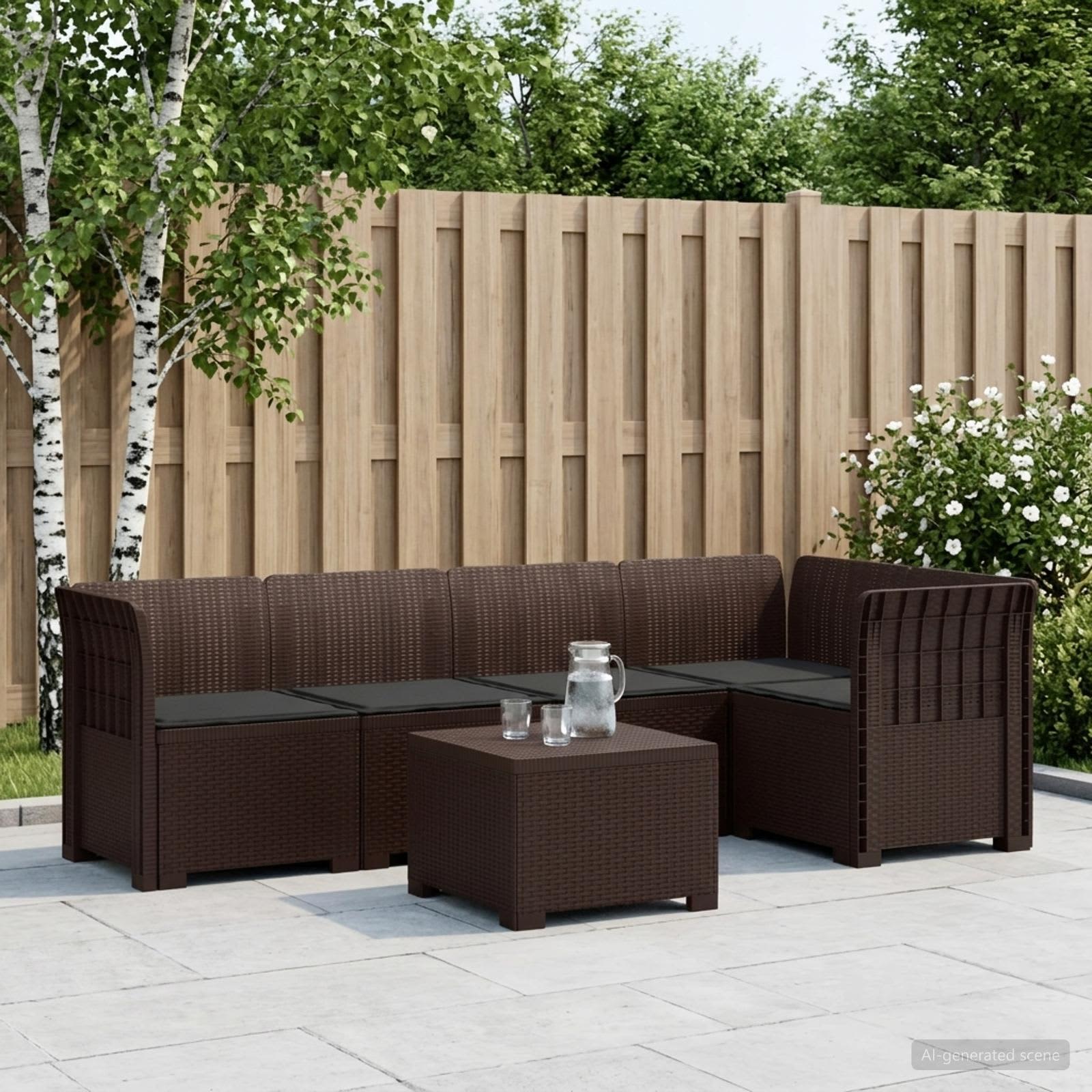 5-Sitzer Gartensofa mit Kissen Rattan-Look PP Braun