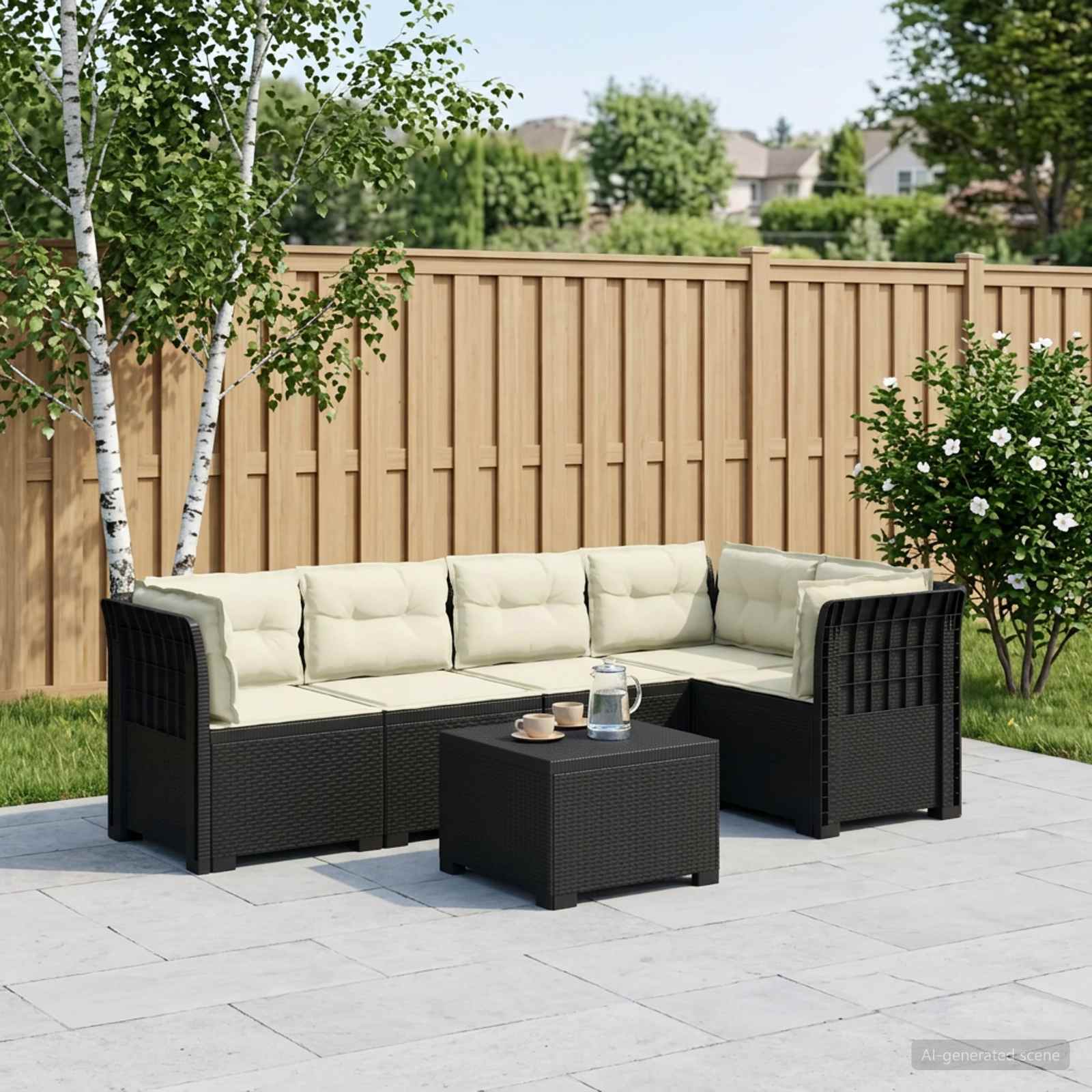 5-Sitzer Gartensofa mit Kissen Rattan-Look PP Anthrazit