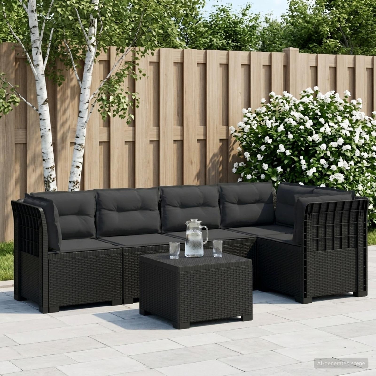 5-Sitzer Gartensofa mit Kissen Rattan-Look PP Anthrazit